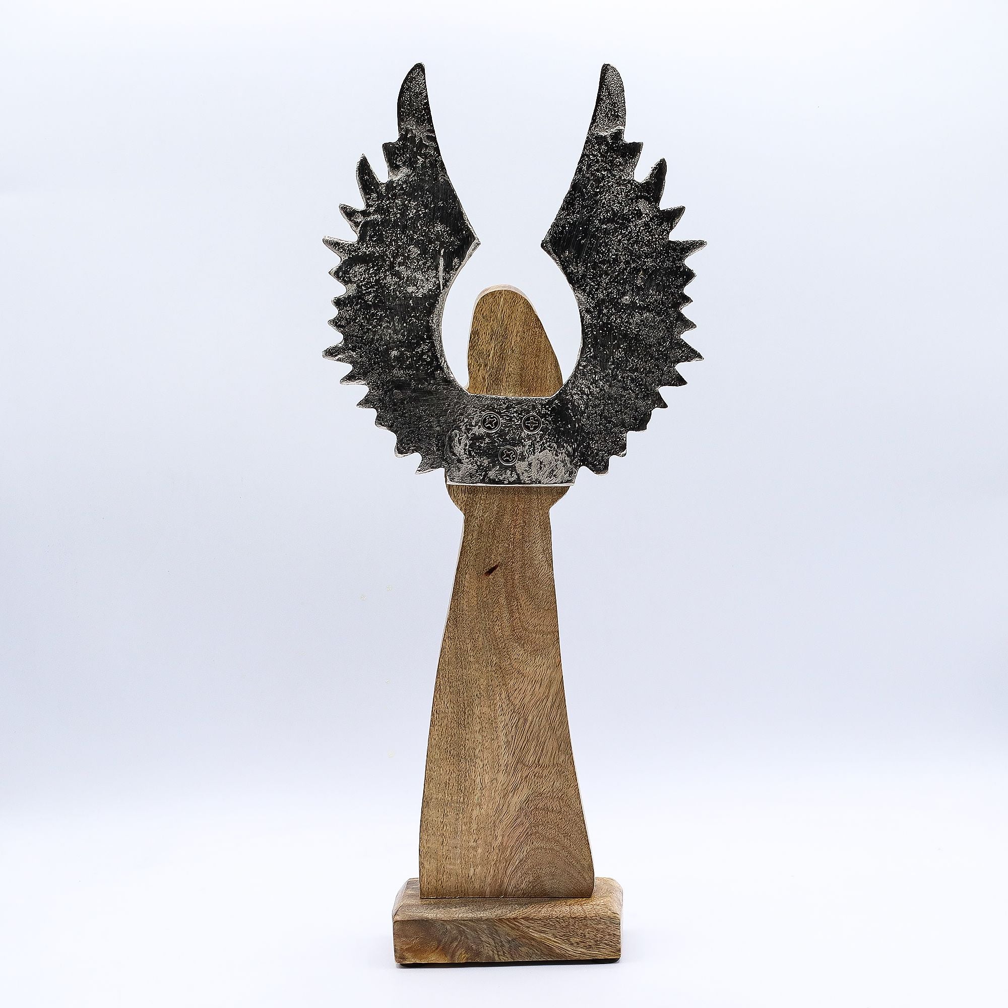 Large Mango Wood Guardian Angel with Metal Wings & Enamel Detail