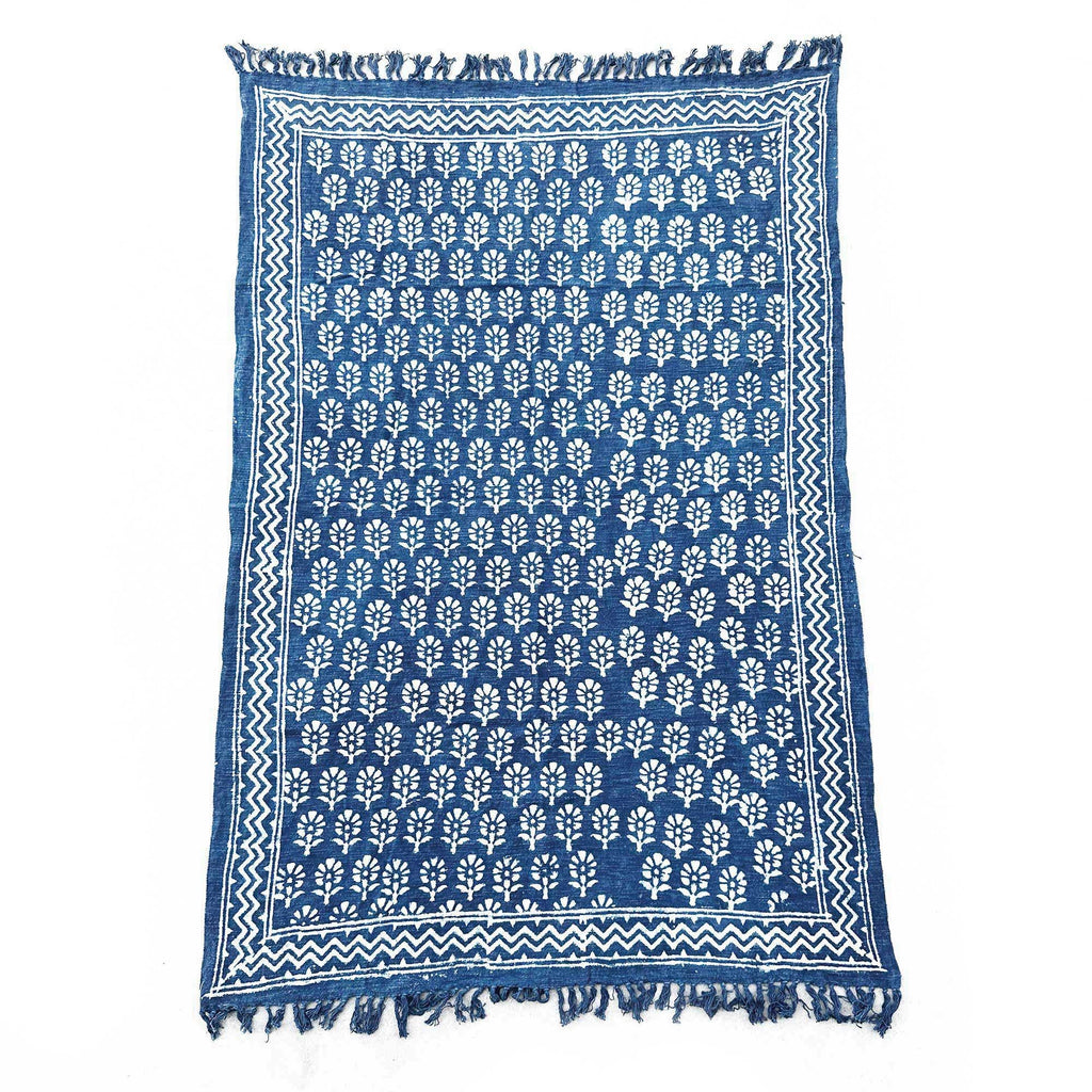 Handmade Indigo Throw with Chhota Flower Design for Home Decor