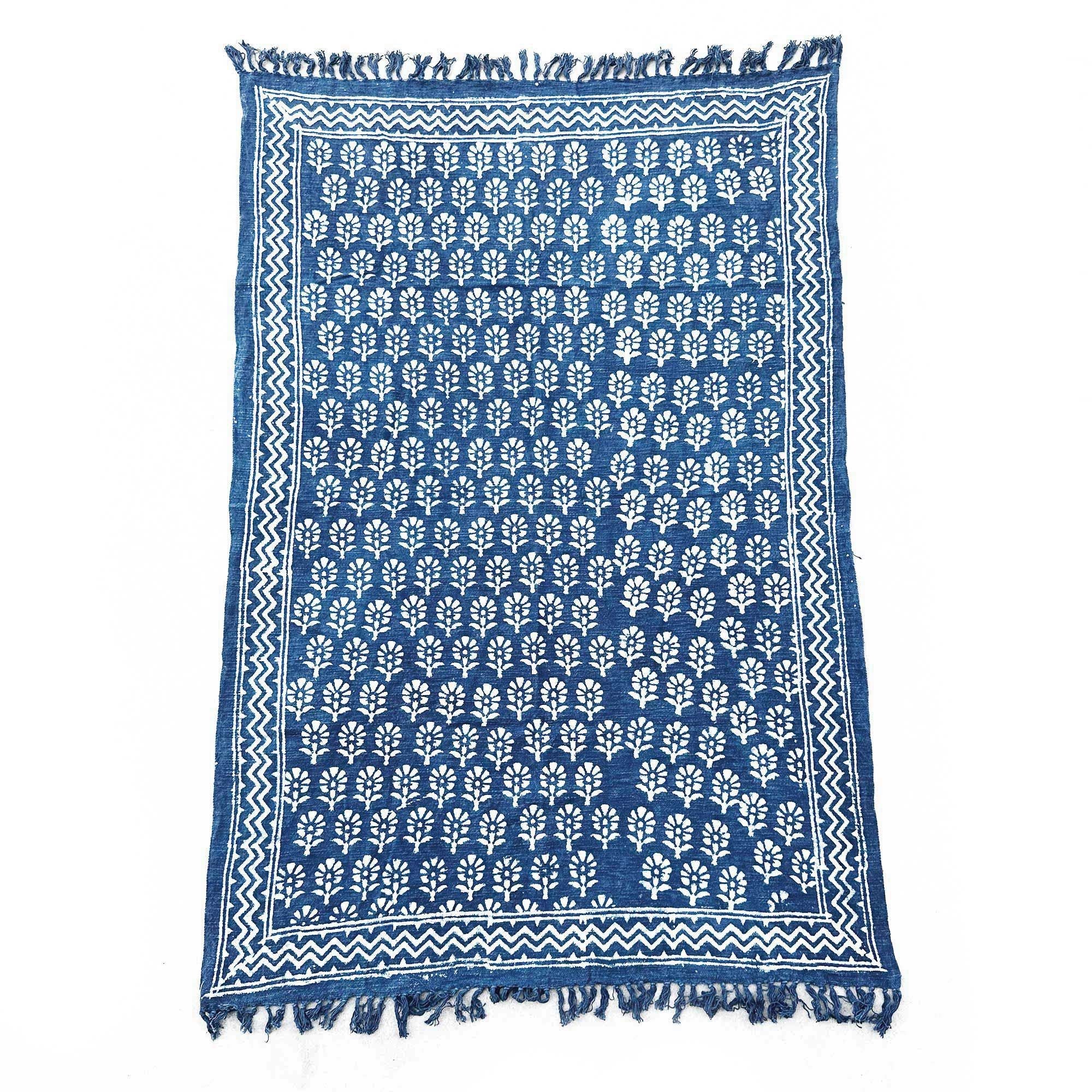 Handmade Indigo Throw with Chhota Flower Design for Home Decor