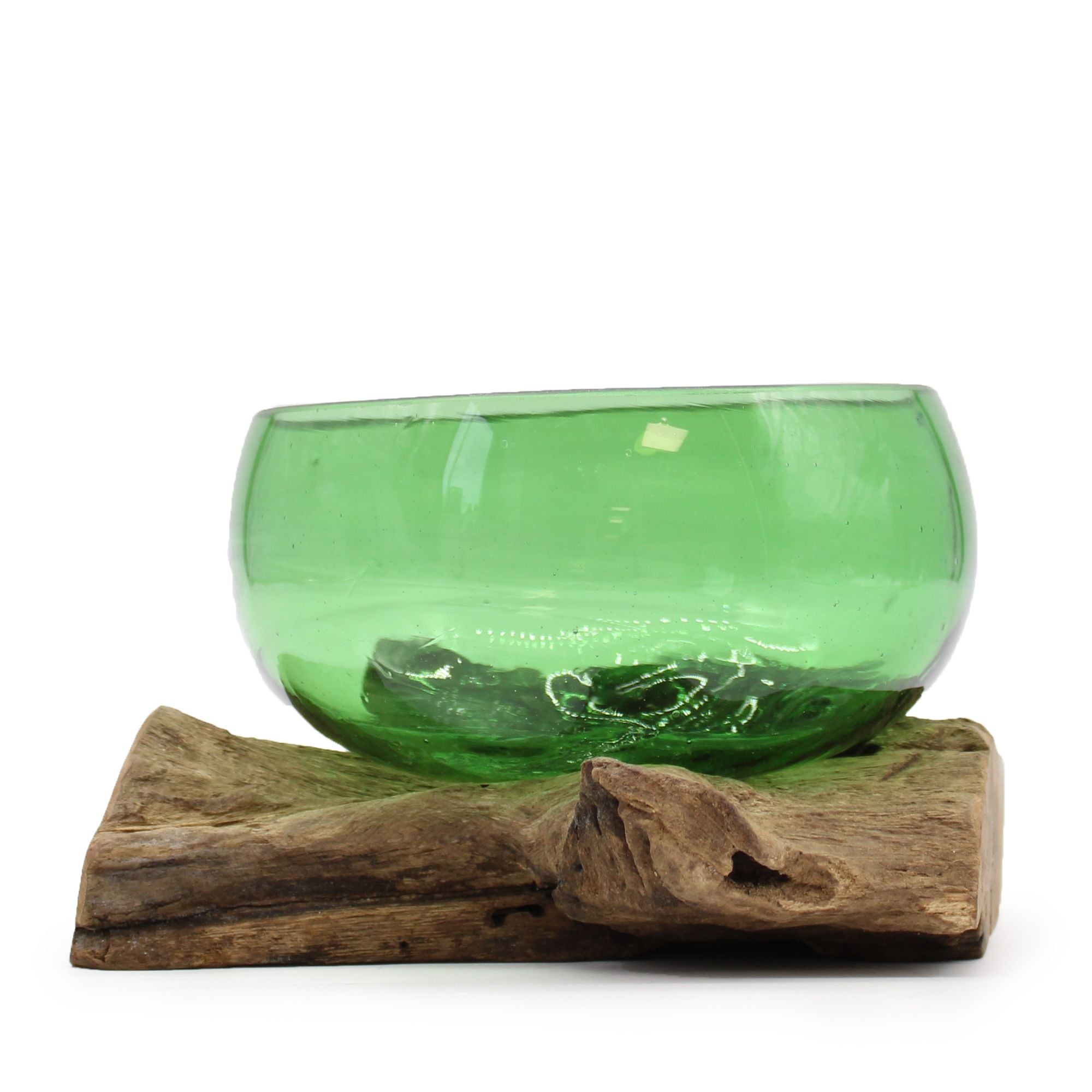 Recycled Beer Bottles Wide Bowl on Wood for Unique Home Decor