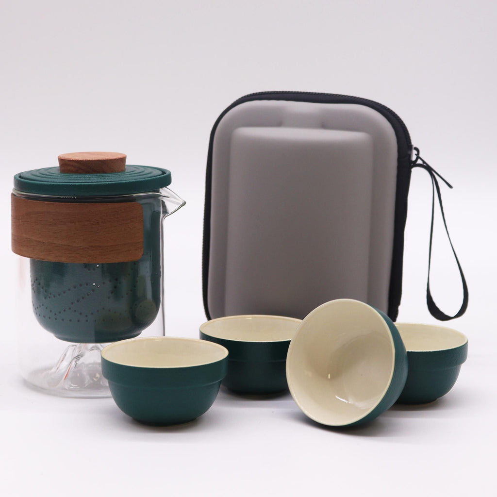 Travel Mountain Teapot Set for Four Friends with Chic Case