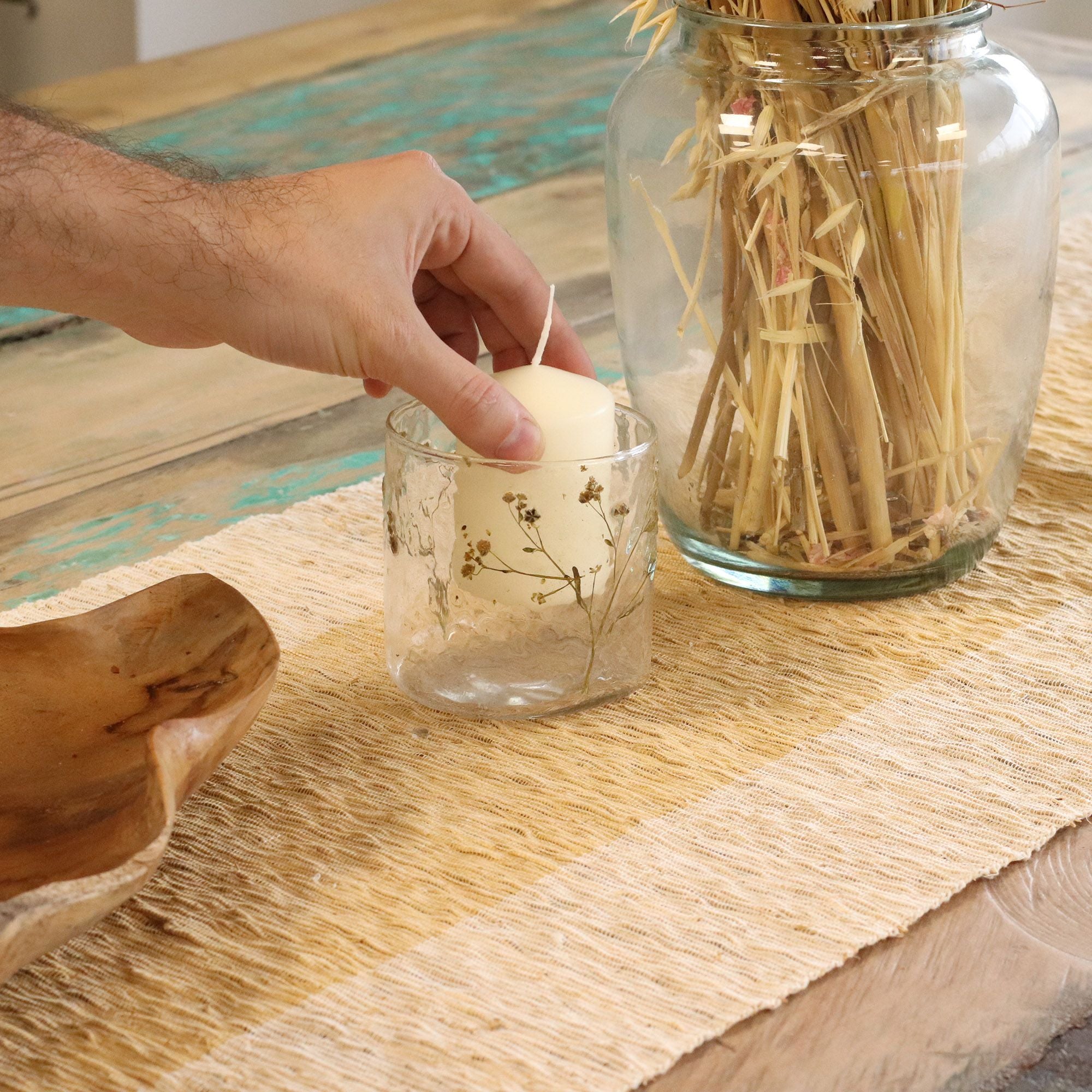Natural Floral Glass Candle Holder Margarita for Home Decor