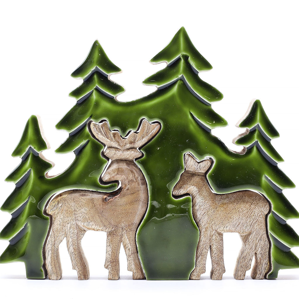 Lost in the Forest Two Deer 3D Wooden Decoration for Home Decor