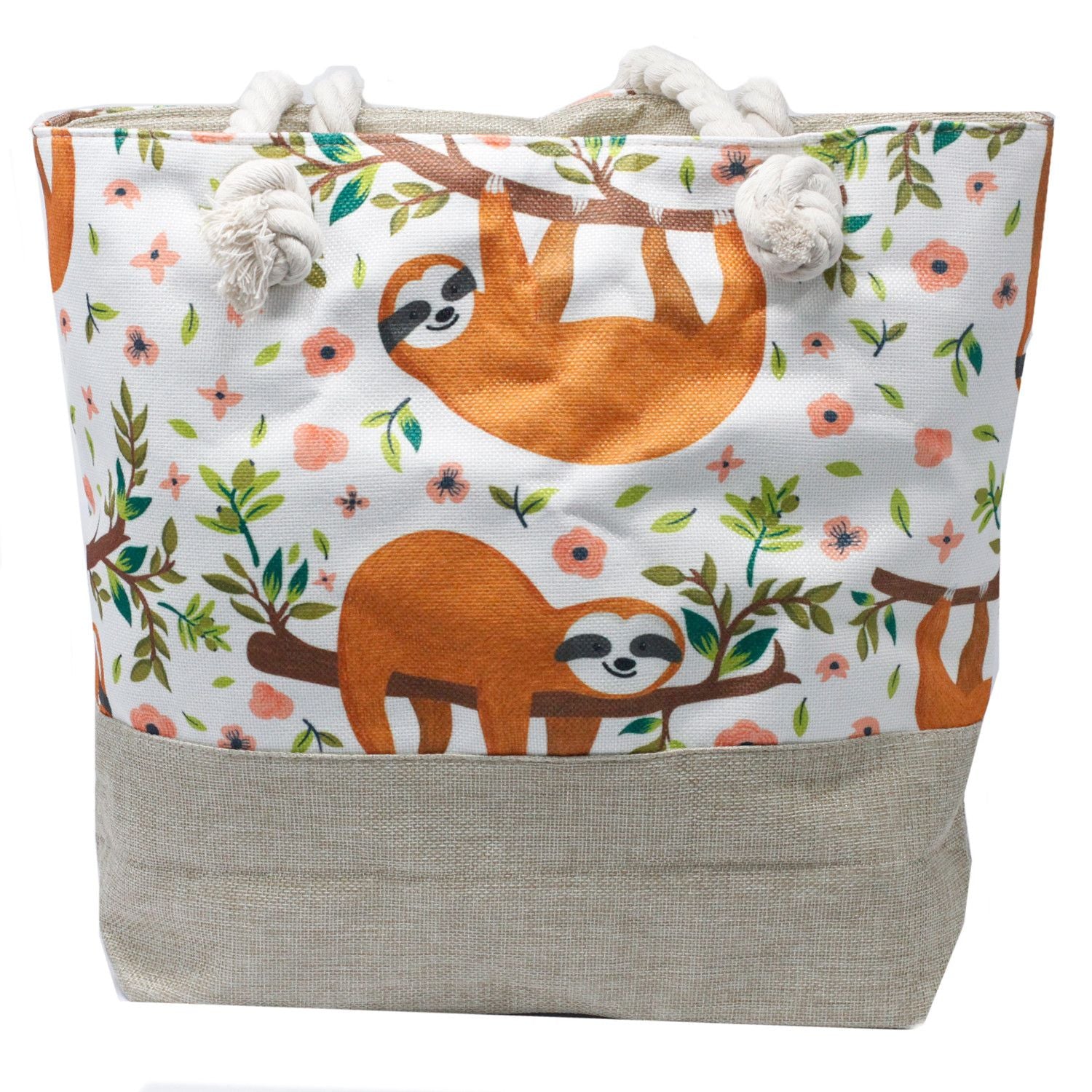 Rope Handle Bag with Charming Sloths Design for Beach and Daily Use