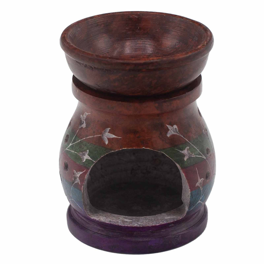 Soapstone Oil Burner 10cm with Hamsa Hand Design in Five Colours