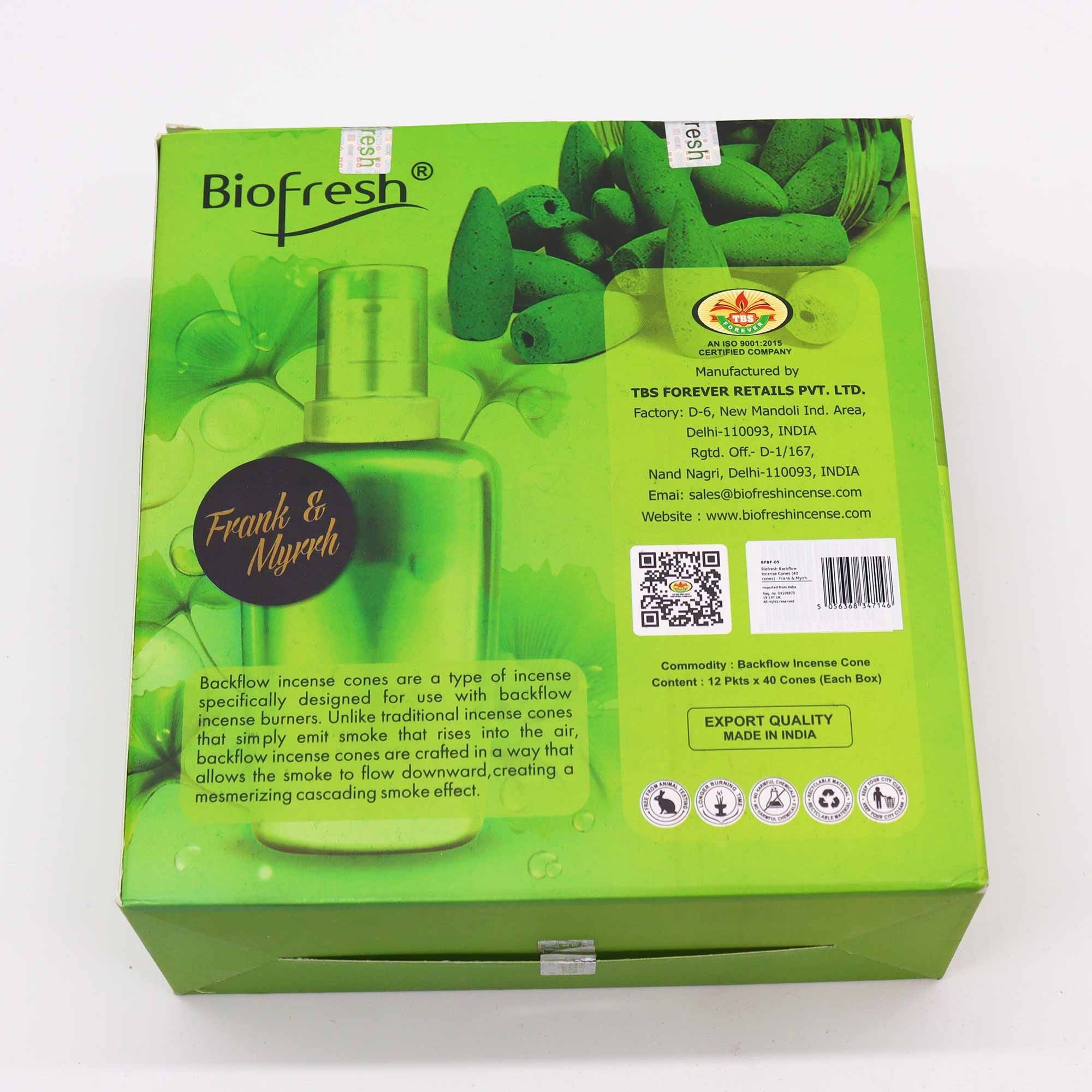 Biofresh Backflow Incense Cones Frank & Myrrh for Relaxation