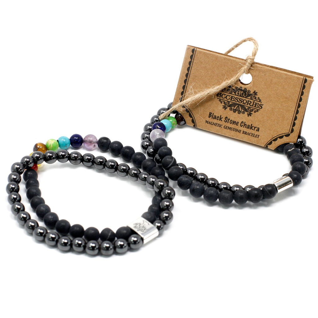 Magnetic Gemstone Bracelet with Black Stone Chakra Design