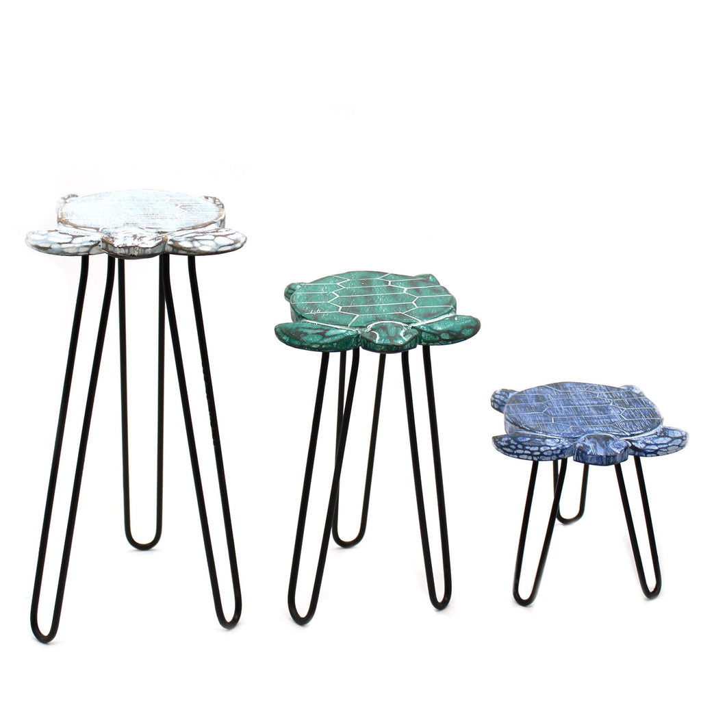Set of 3 Albasia Wood Plant Stands with Hairpin Legs in Whitewash