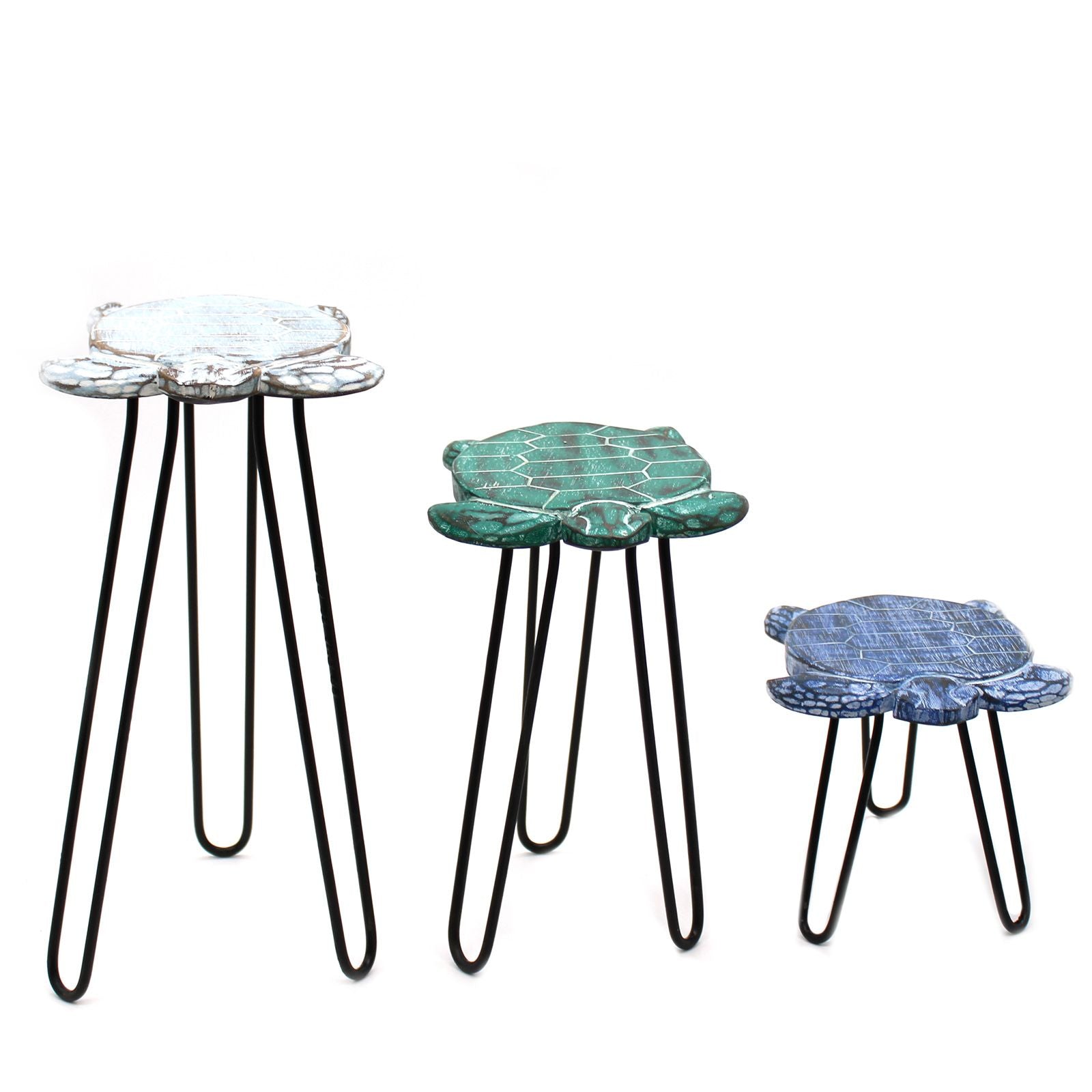 Set of 3 Albasia Wood Plant Stands with Hairpin Legs in Whitewash