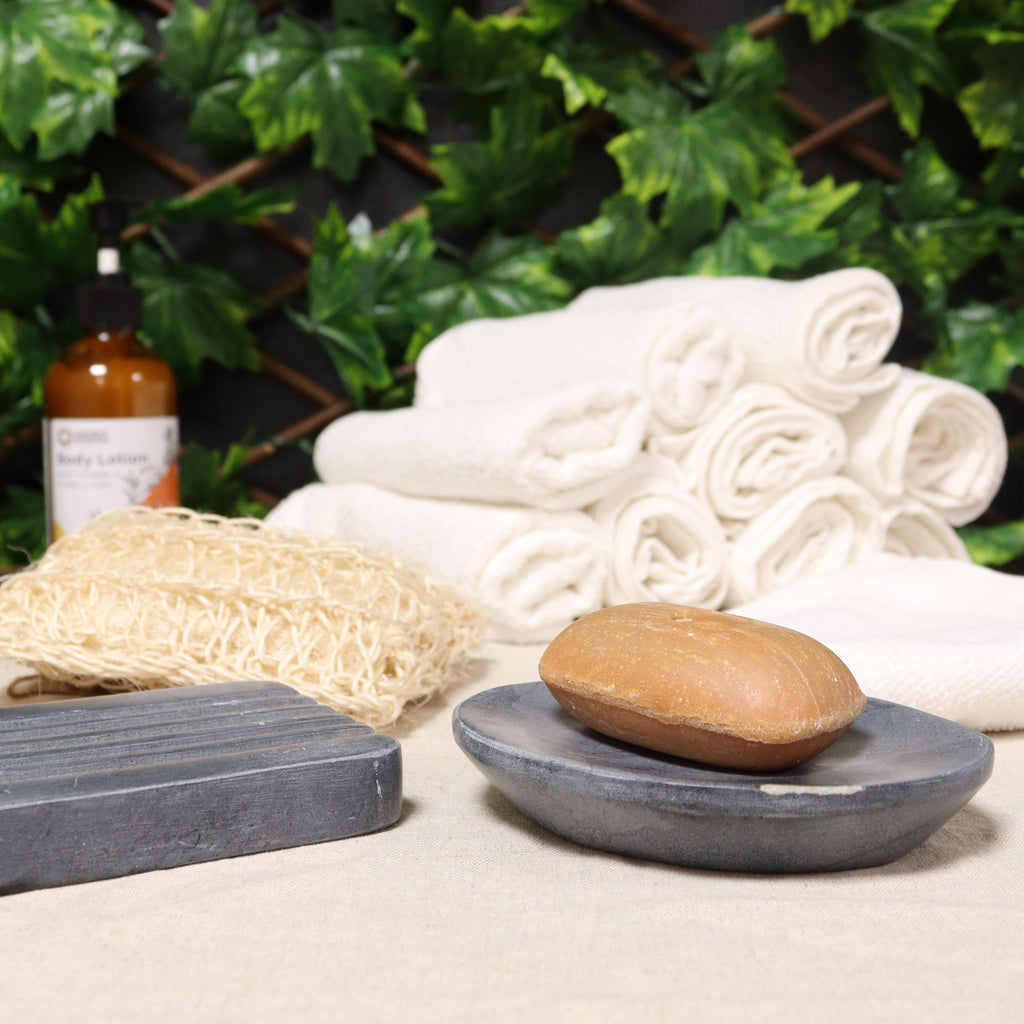 Grey Soapstone Soap Dish Classic Oval Design for Stylish Bathrooms