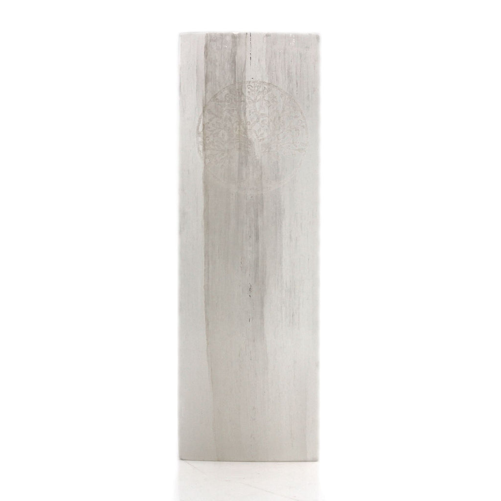 Selenite Block Lamp 25cm with Tree of Life Design for Home Decor