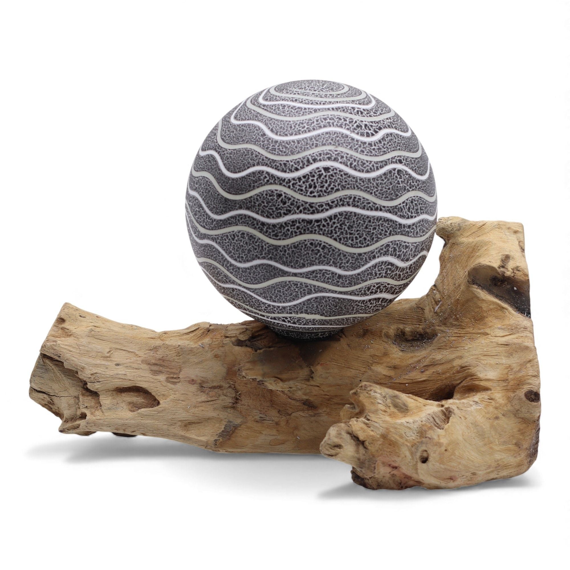 DriftGlow Lamp with Grey Luna Shade and Unique Driftwood Base