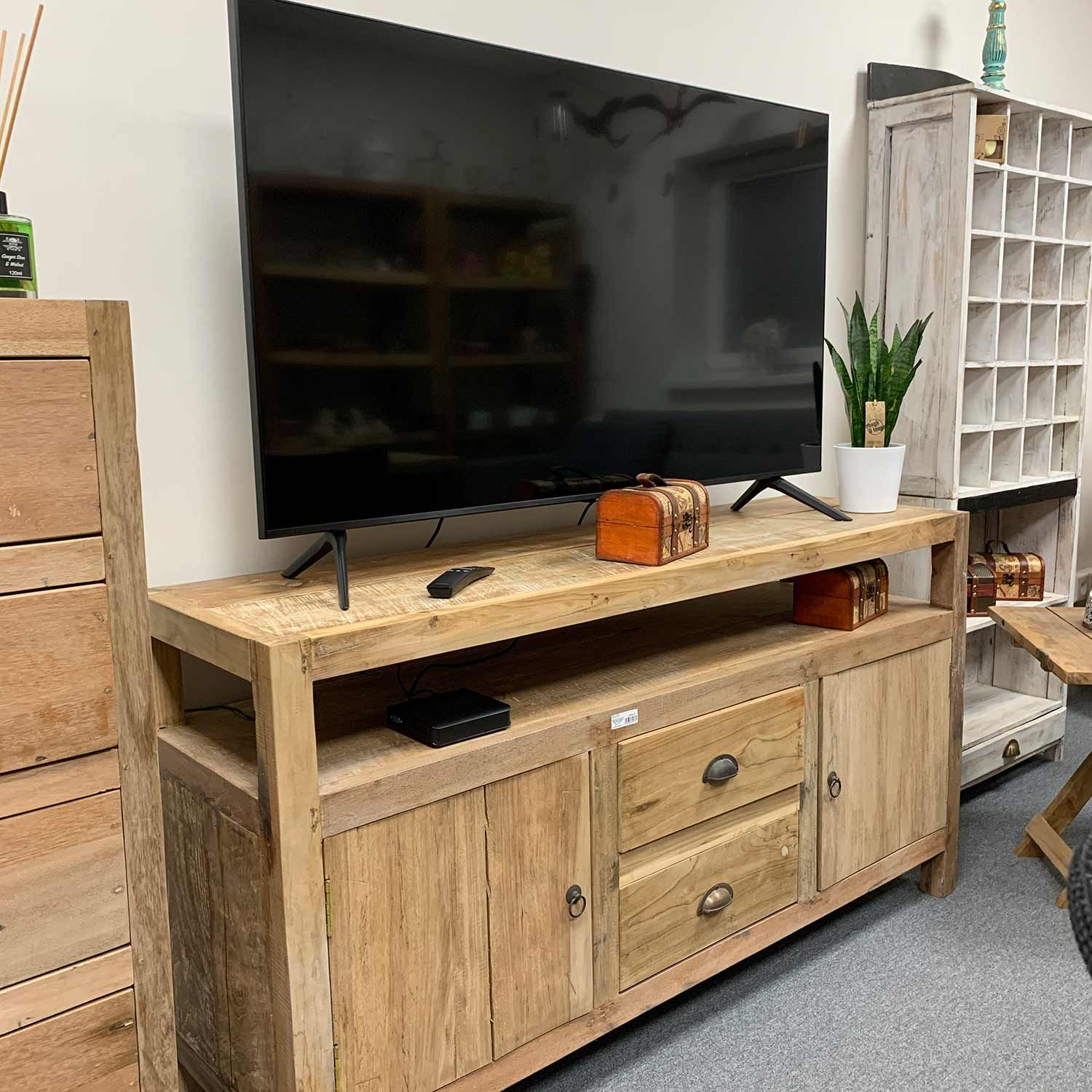 Large TV Stand Recycled Wood for Stylish Living Room Storage