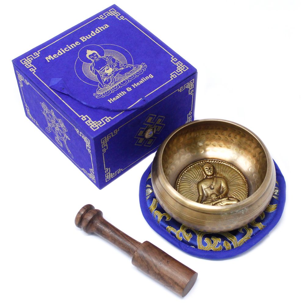 Medicine Buddha Singing Bowl Set 10cm with Cushion and Stick