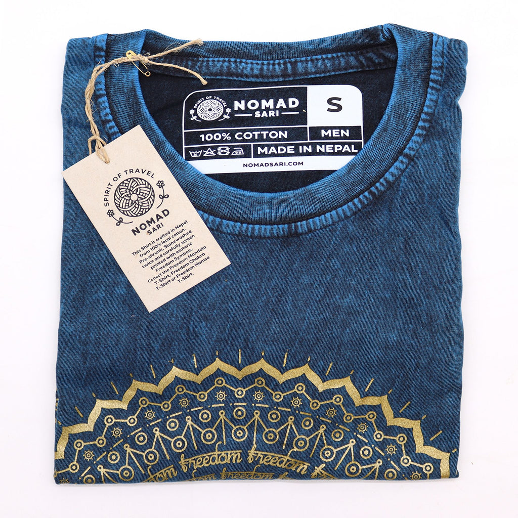 Nomad Sari Stonewashed Cotton T Shirt with Mandala Design Blue
