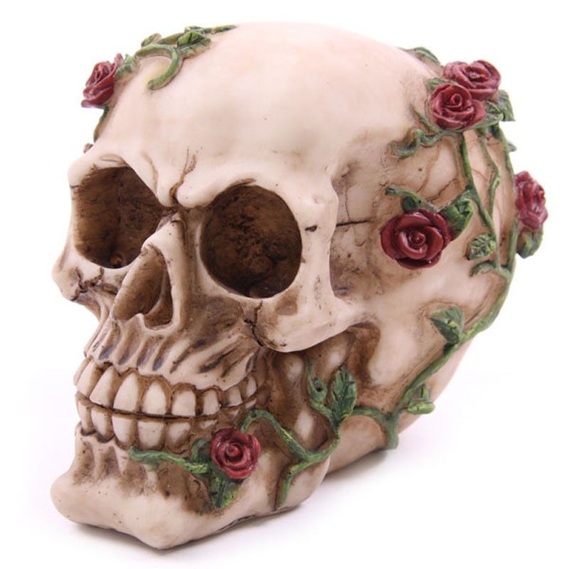 Skull with Roses Random Design Gothic Ornament for Halloween