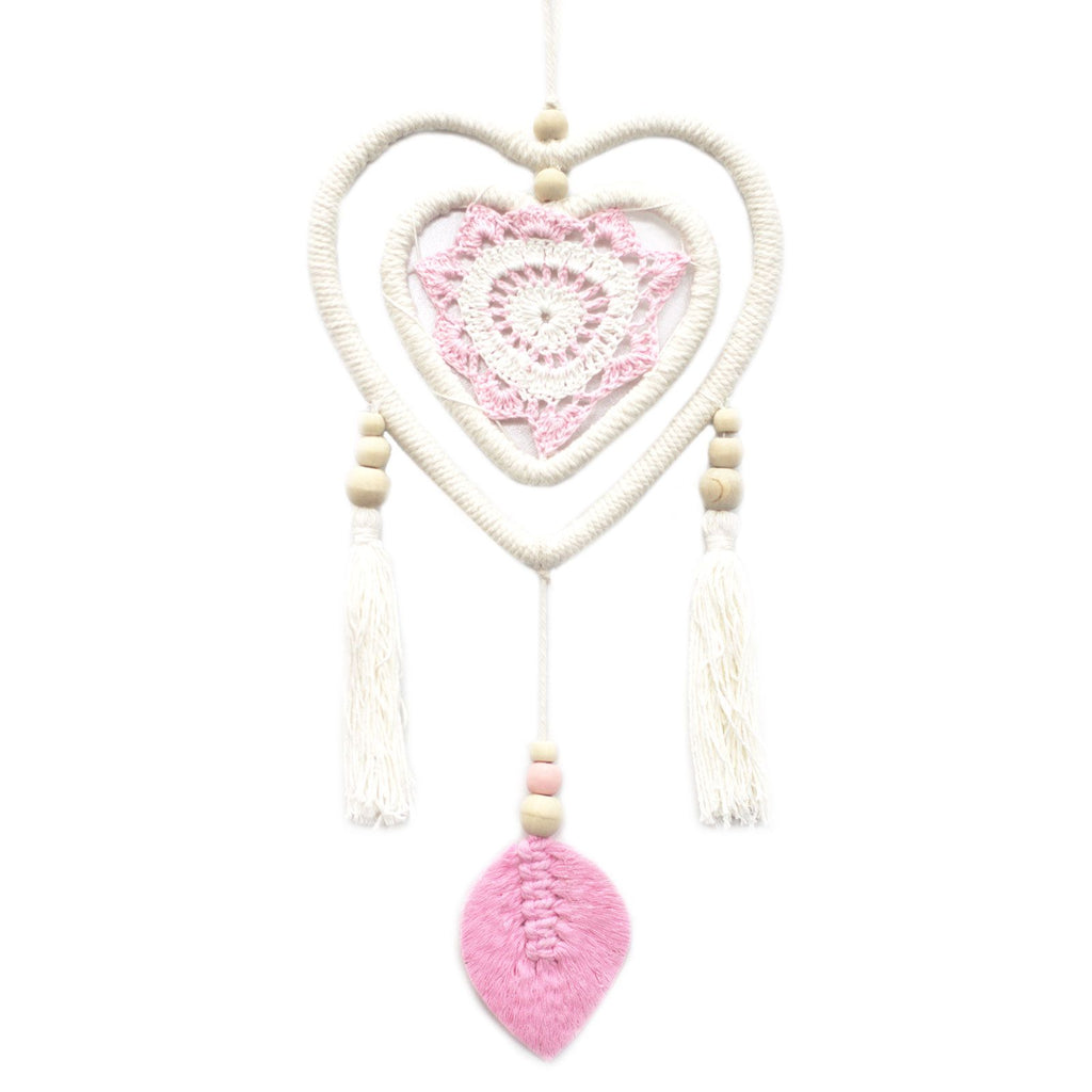 Medium Pink Heart in Heart Dream Catcher for Sweet Dreams Decor