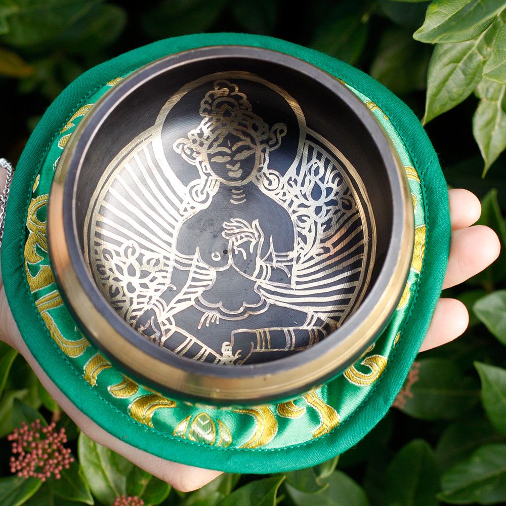 Green Tara Singing Bowl Set 10cm with Wooden Stick for Meditation