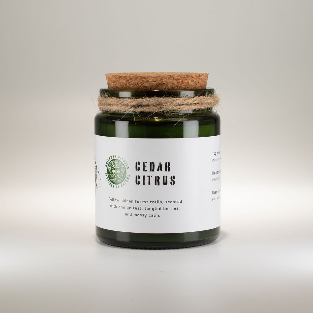 Greenman Woodwick Soy Candle Cedar Citrus in Elegant Glass Jar