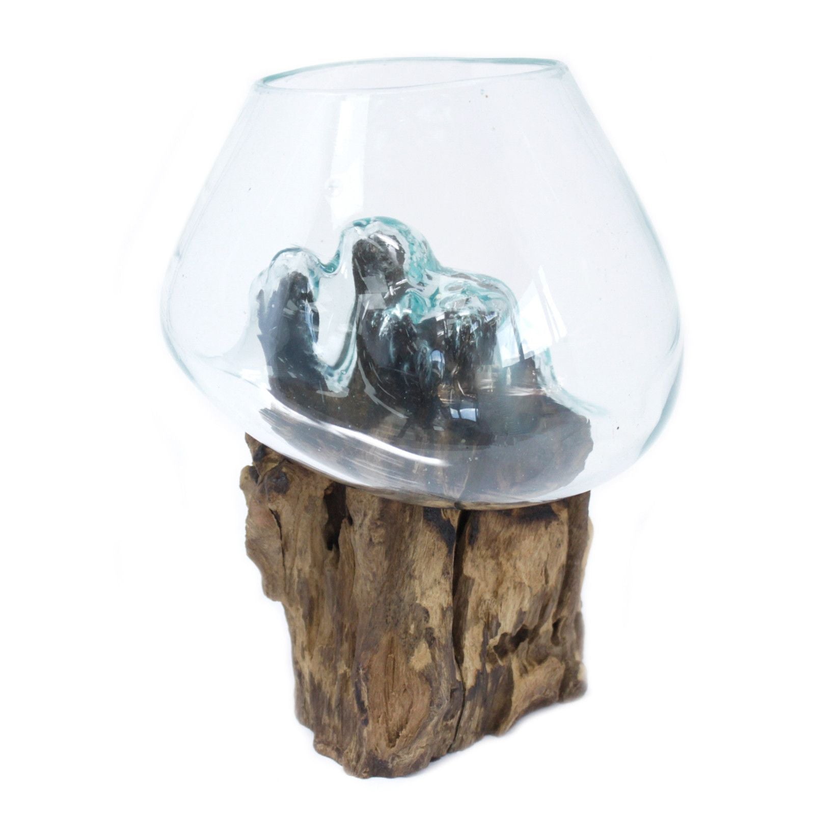 Molten Glass on Wood Large Bowl for Home Decor Display