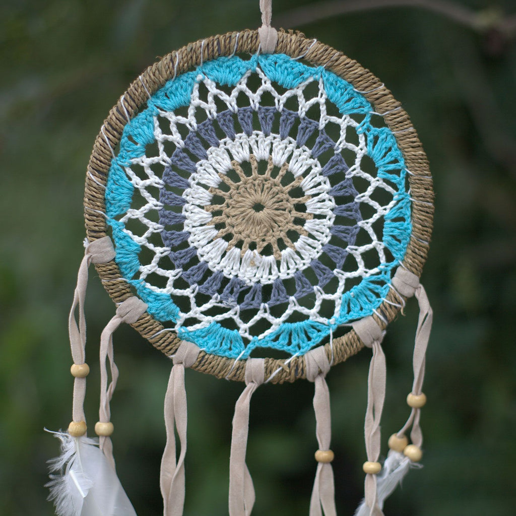 Pastel Blue Macramé Dream Catcher 16cm for Peaceful Sleep