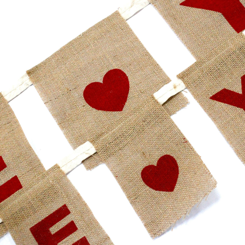 Natural Bunting I LOVE YOU Large with Hearts for Parties