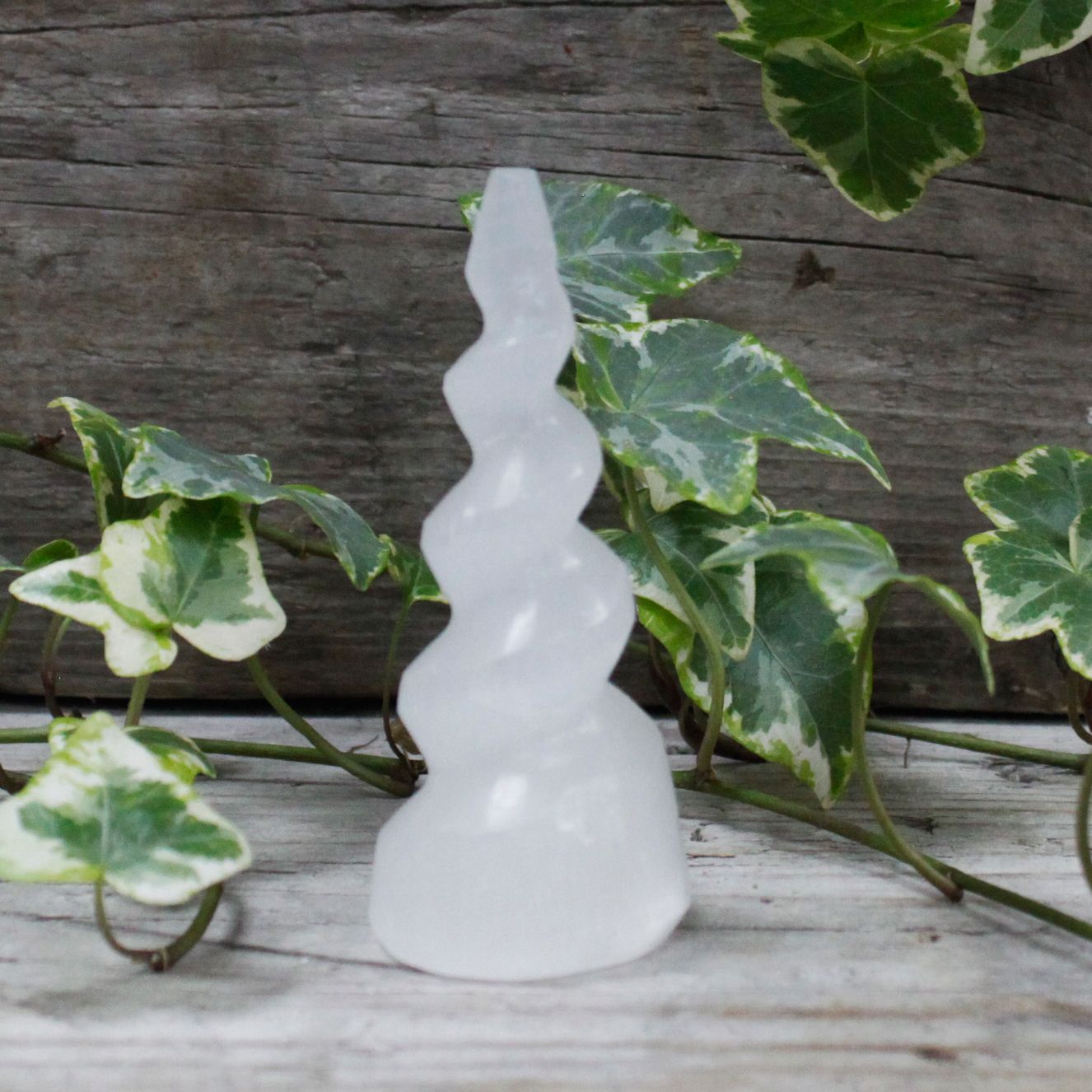 Selenite Spiral Unicorn Horn Tower Unique 10 cm Crystal Decor