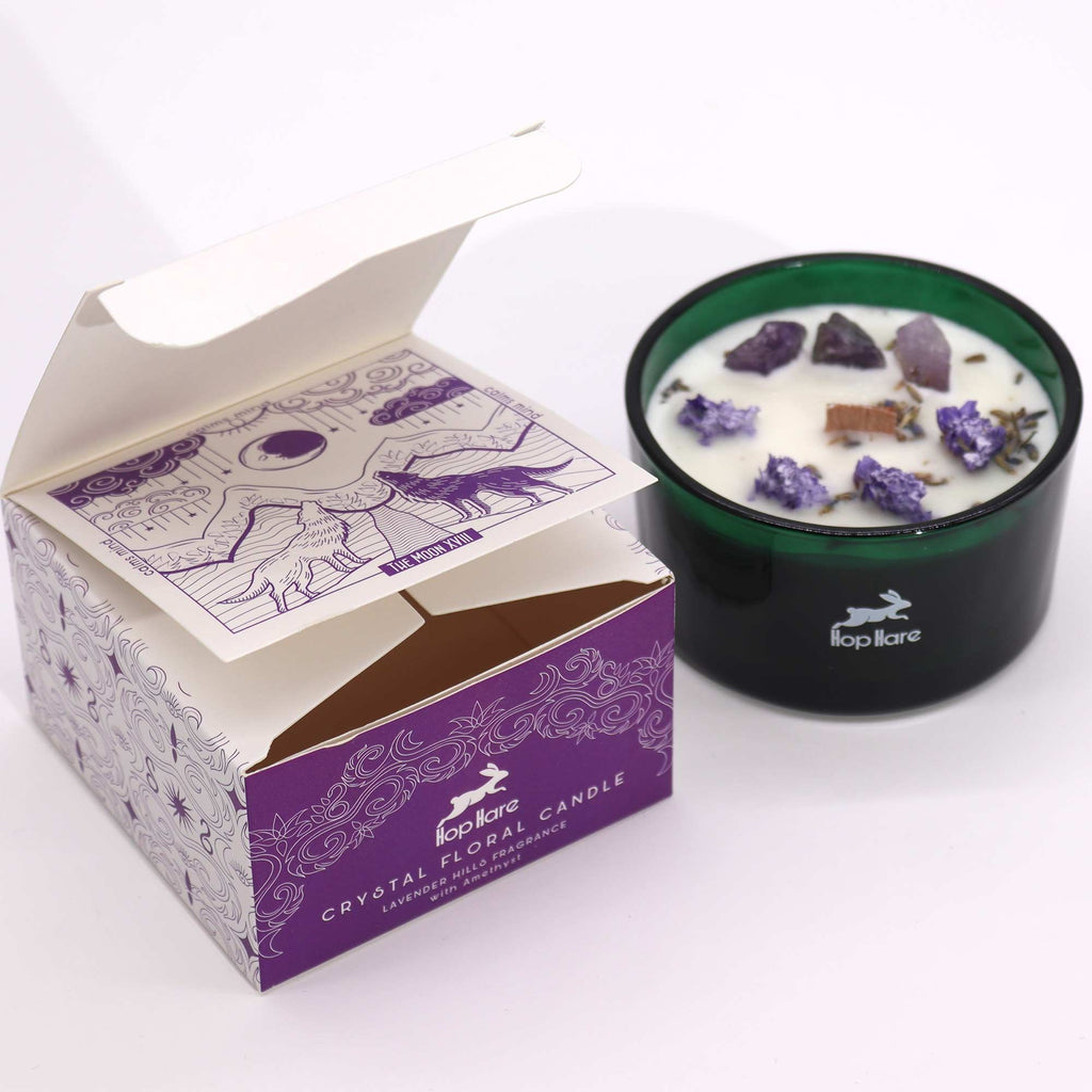 Crystal Magic Flower Candle The Moon with Amethyst and Lavender