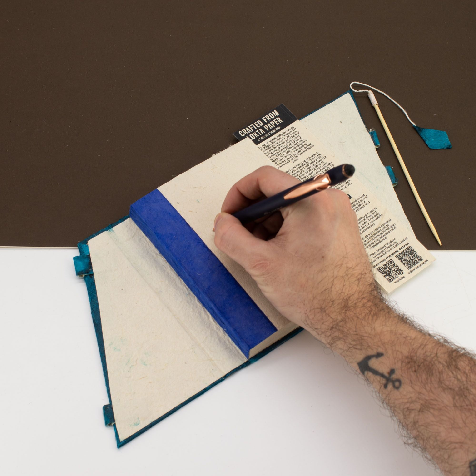 Lokta Bold Floral Bamboo Lock Notebook in Deep Midnight Blue
