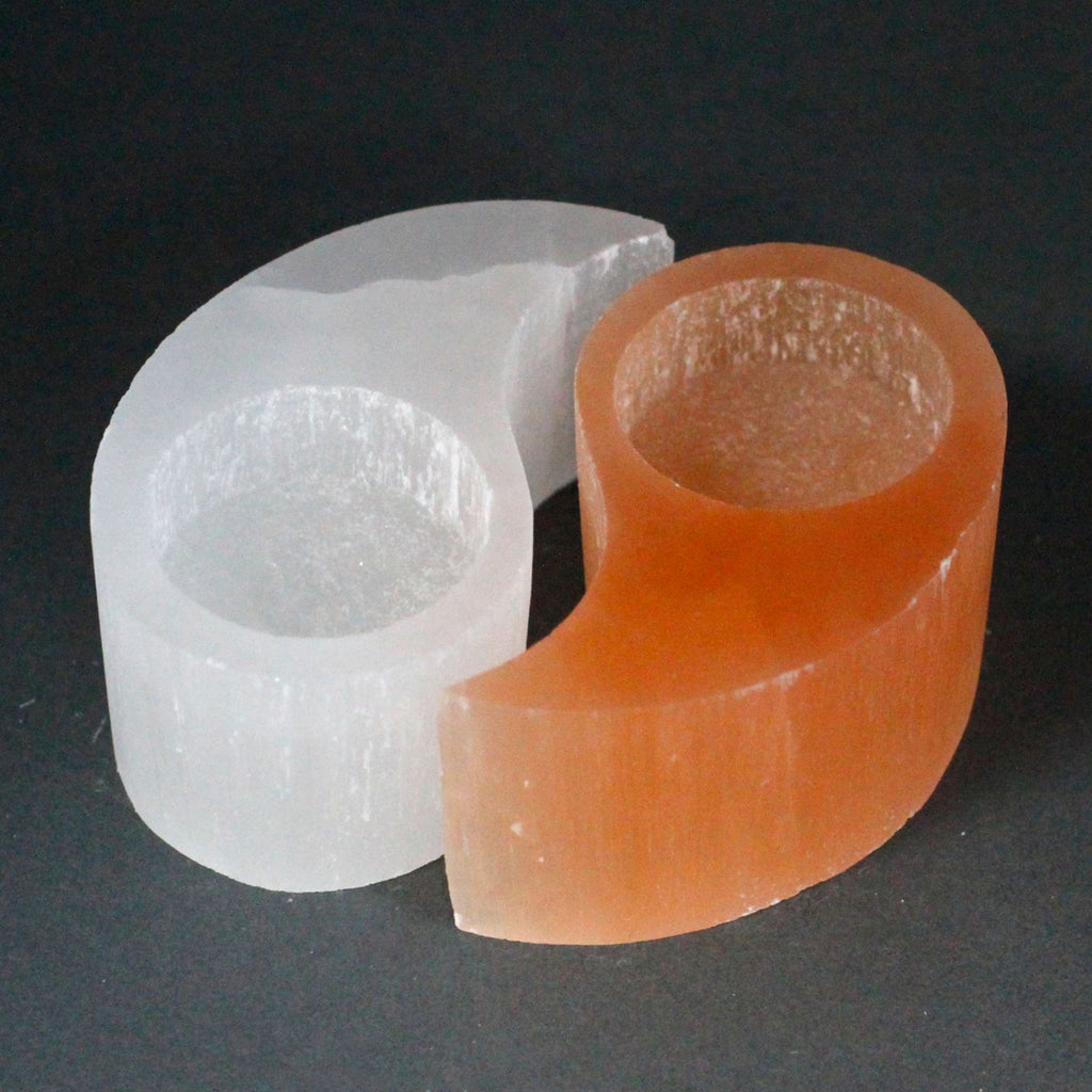 Selenite Ying Yang Candle Holder for Elegant Home Decor