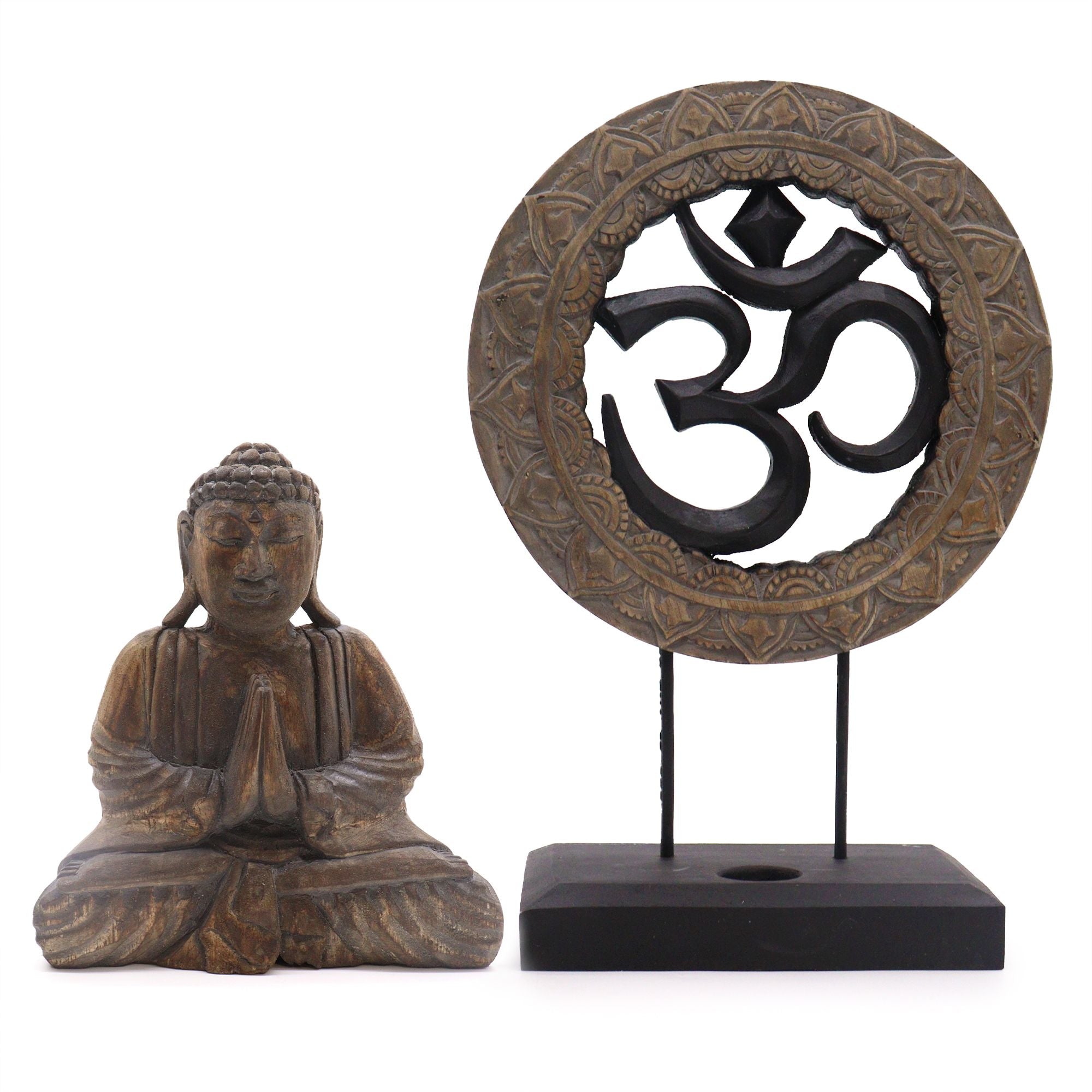 Buddha Feng Shui Set with Om Symbol in Elegant Grey and Black Design