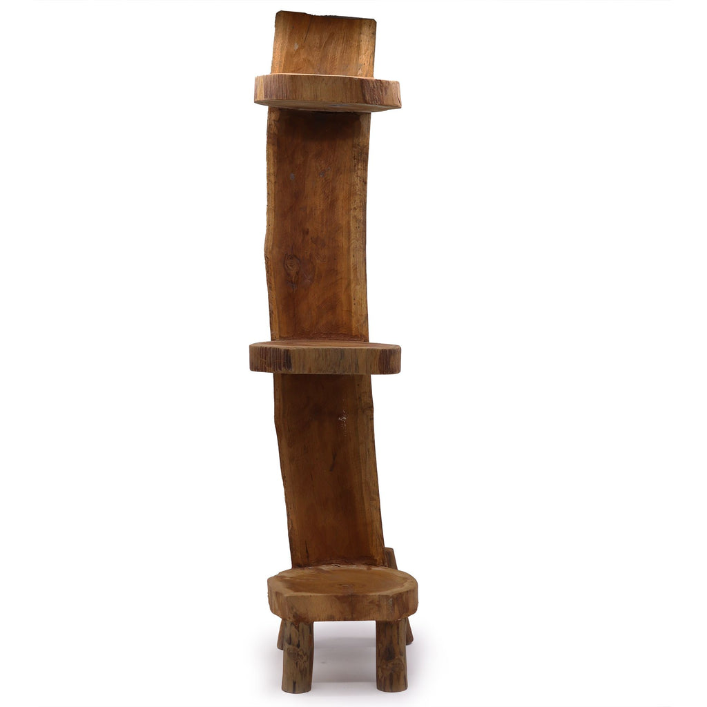 Natural Teak Log Shelve Display Unit with 3 Rustic Shelves