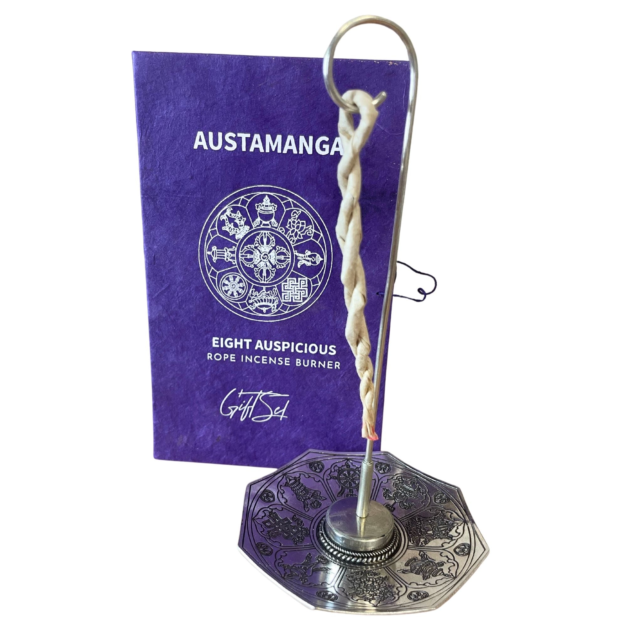 Astamangal Rope Incense Set with Silver Plated Holder Design