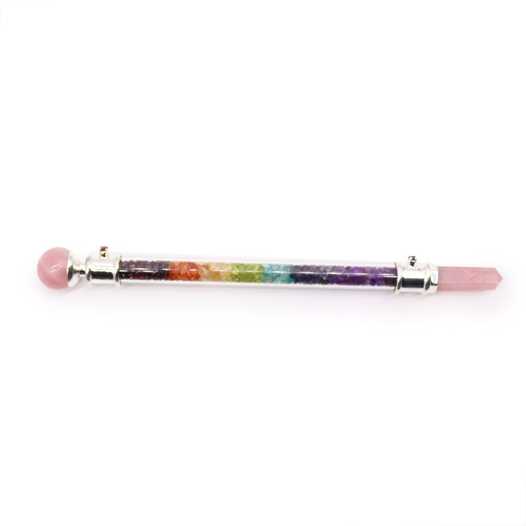 7 Chakra Crystal Healing Wand with Rose Quartz for Balance