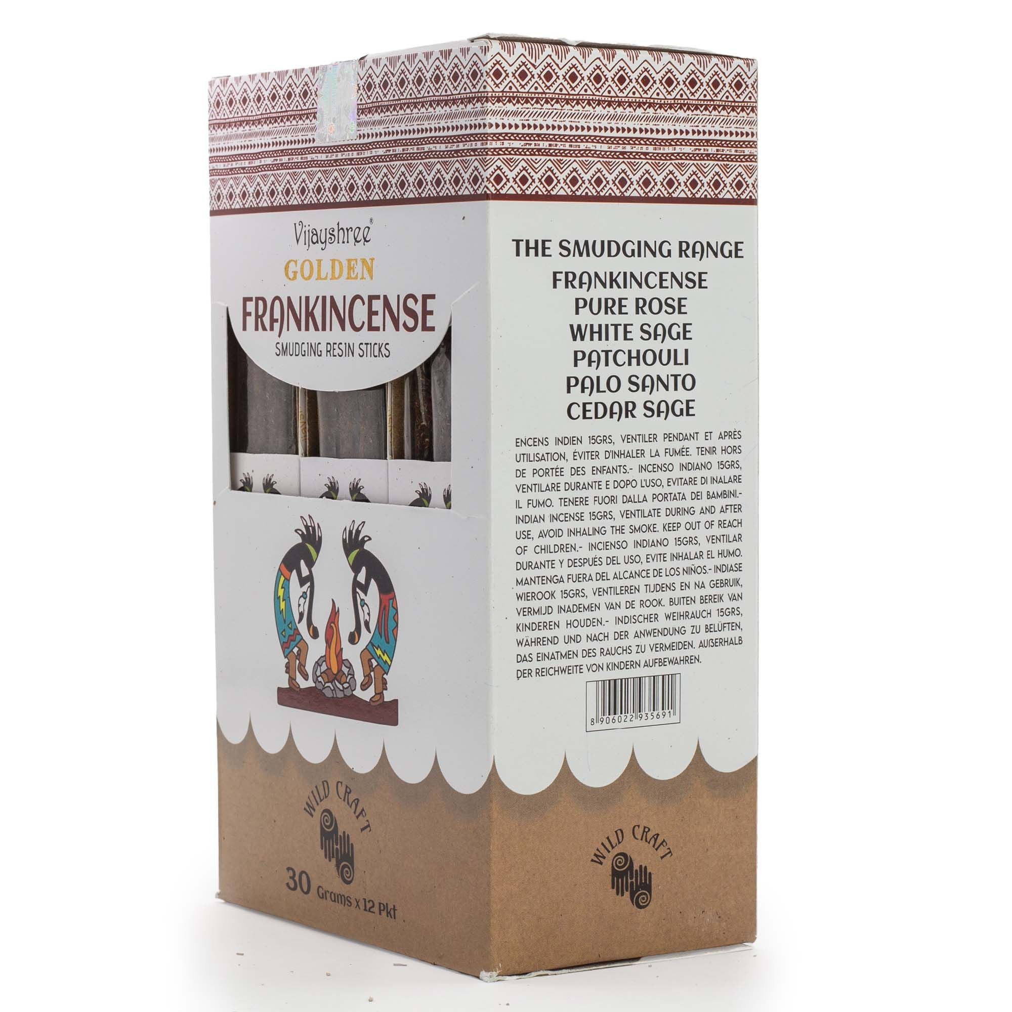 Golden Frankincense Smudging Resin Sticks in Illustrated Box