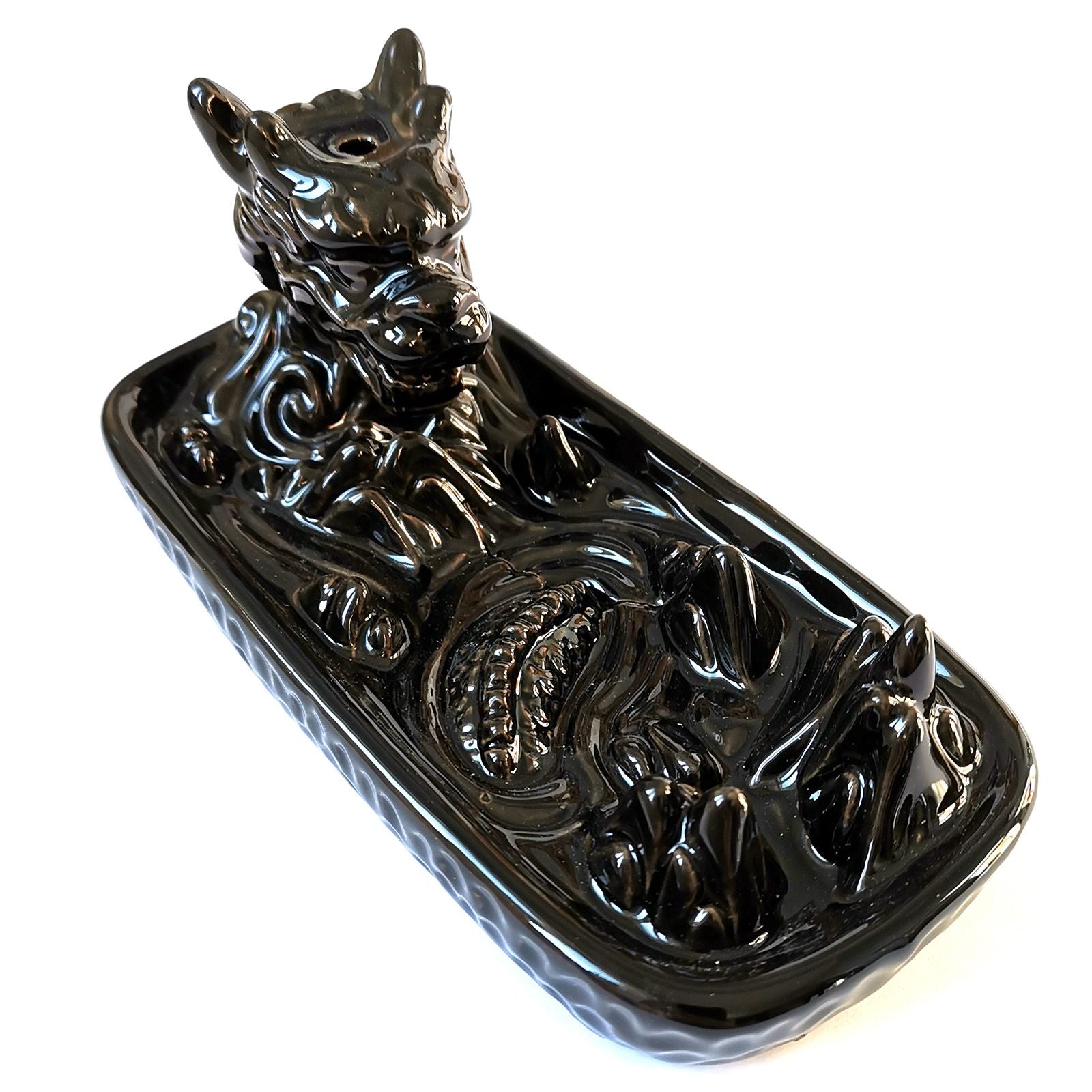 Backflow Incense Burner with Dragon in Mountain Scene Design