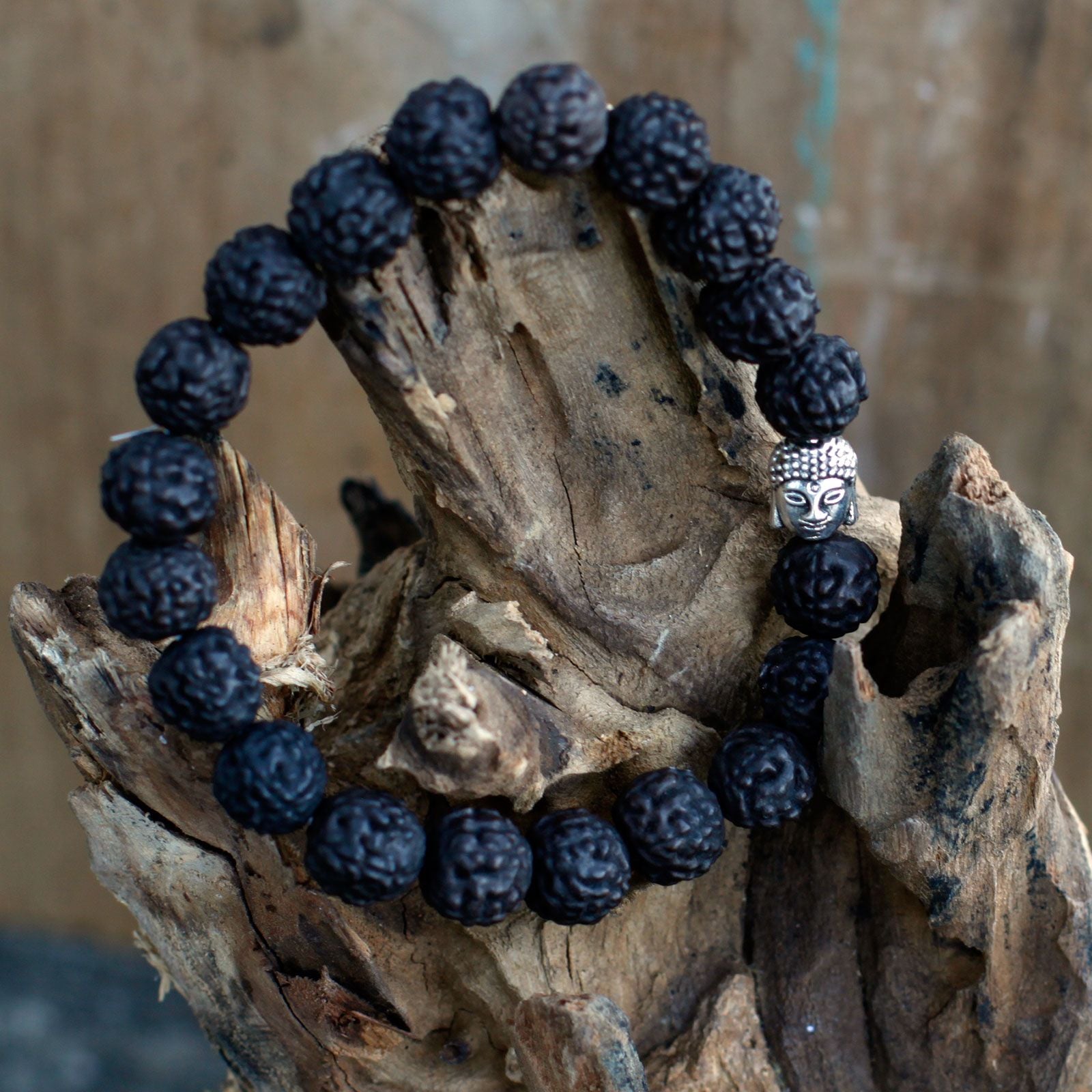 Rudraksha Buddha Bangle Mala with Dark Beads for Stylish Look