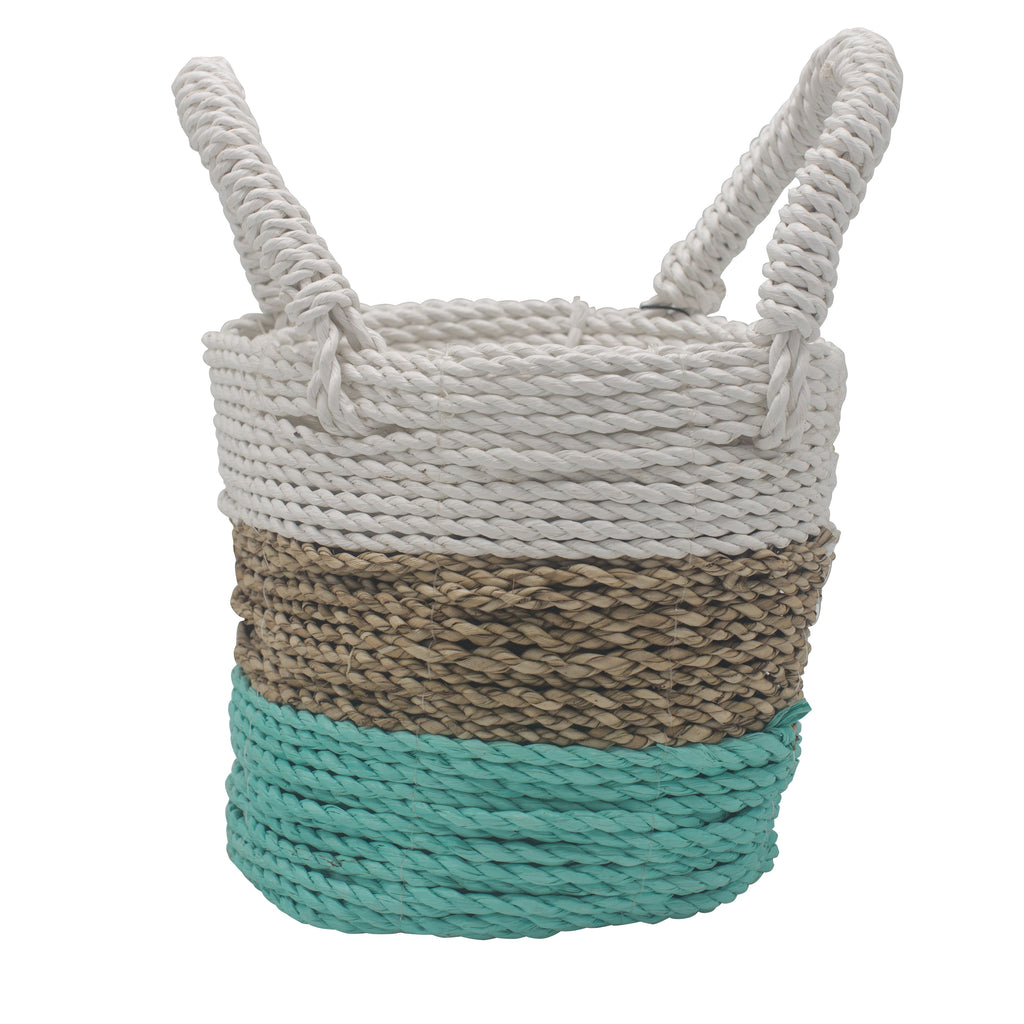 Stylish Seagrass Basket Set in Green Natural and White Design