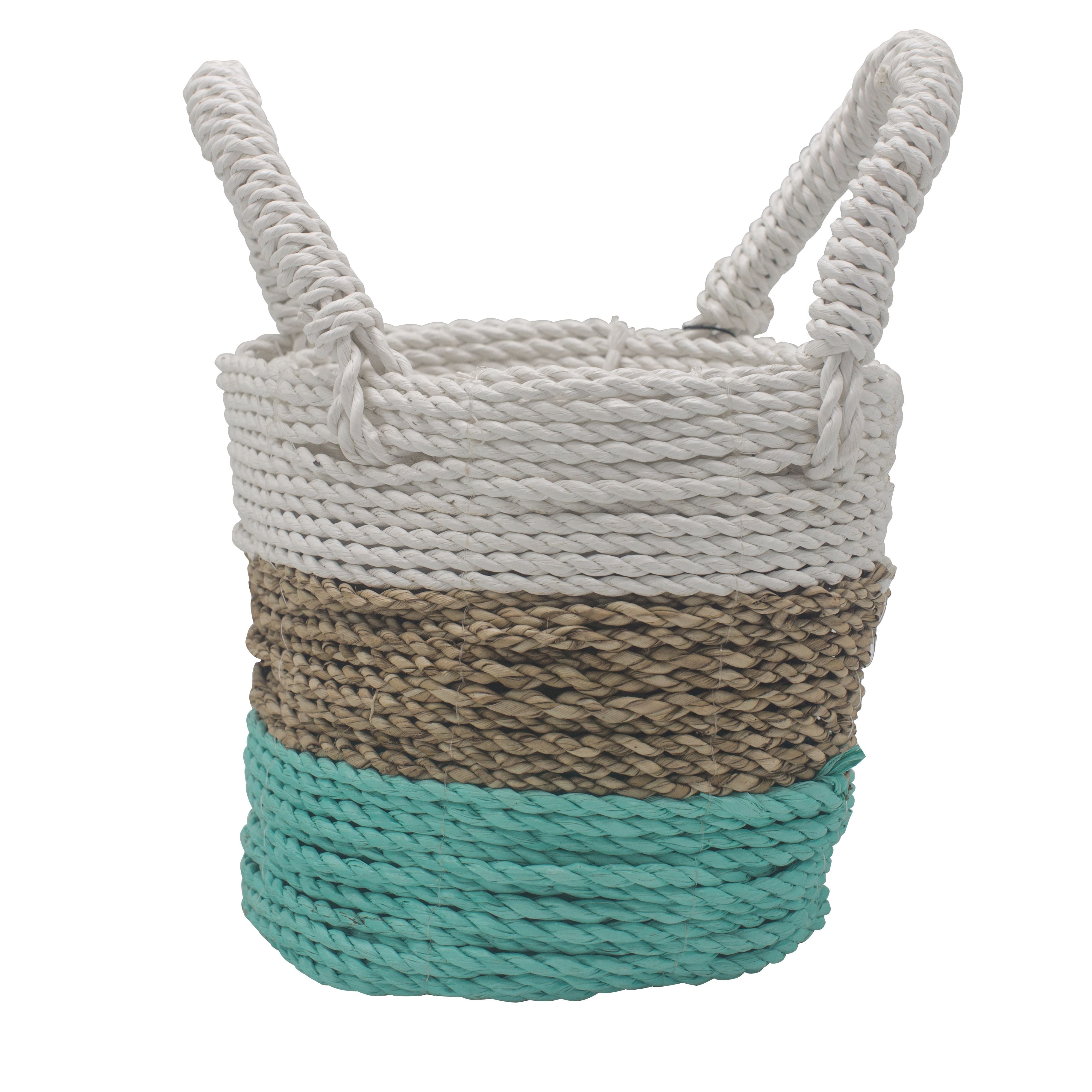 Stylish Seagrass Basket Set in Green Natural and White Design