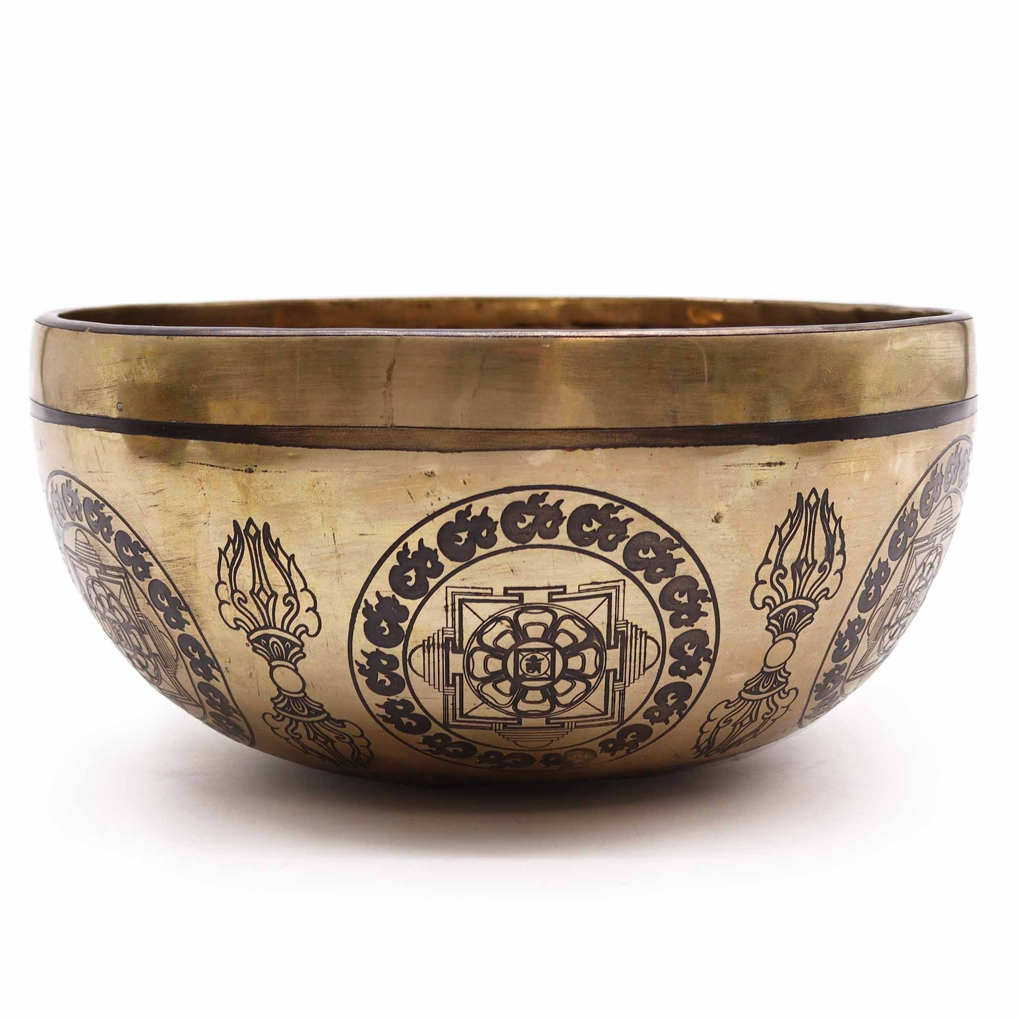 Tibetan Healing Engraved Bowl 21cm with Five Buddhas Design