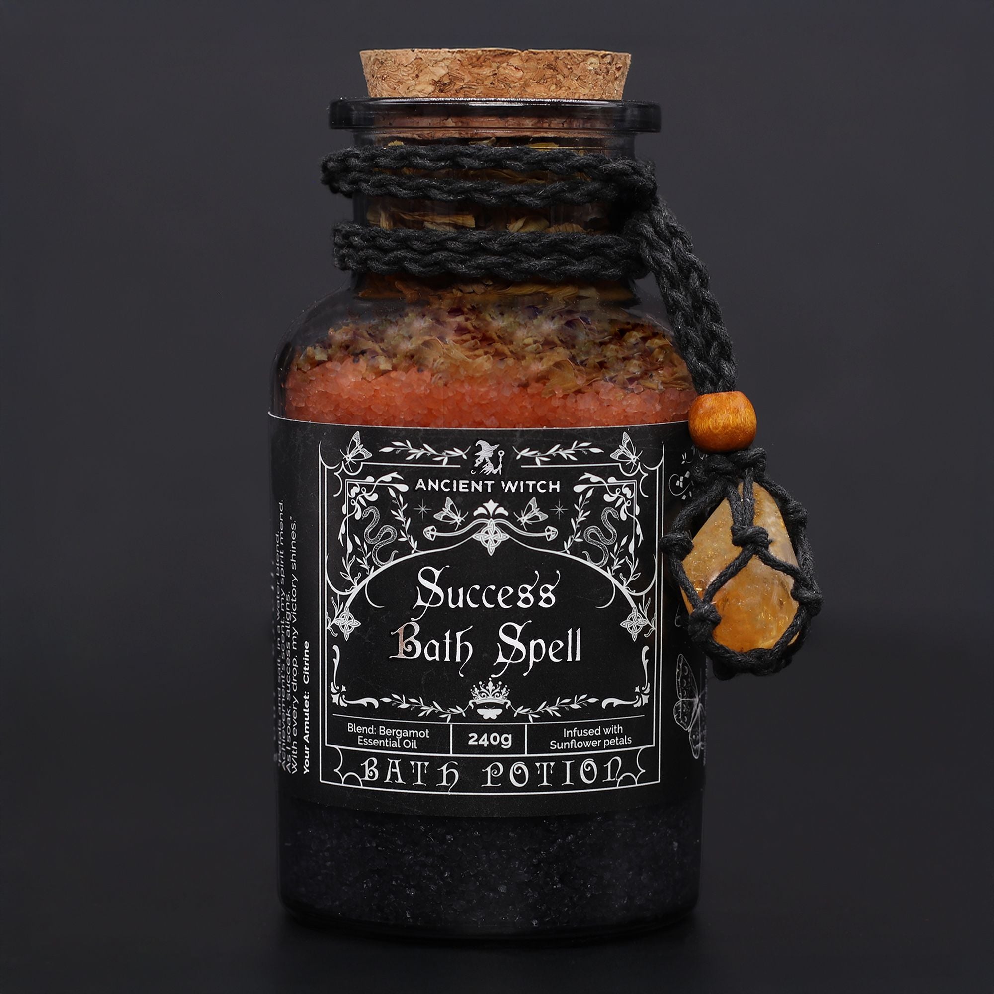 Ancient Witch Bath Spell Potion & Citrine Amulet for Success