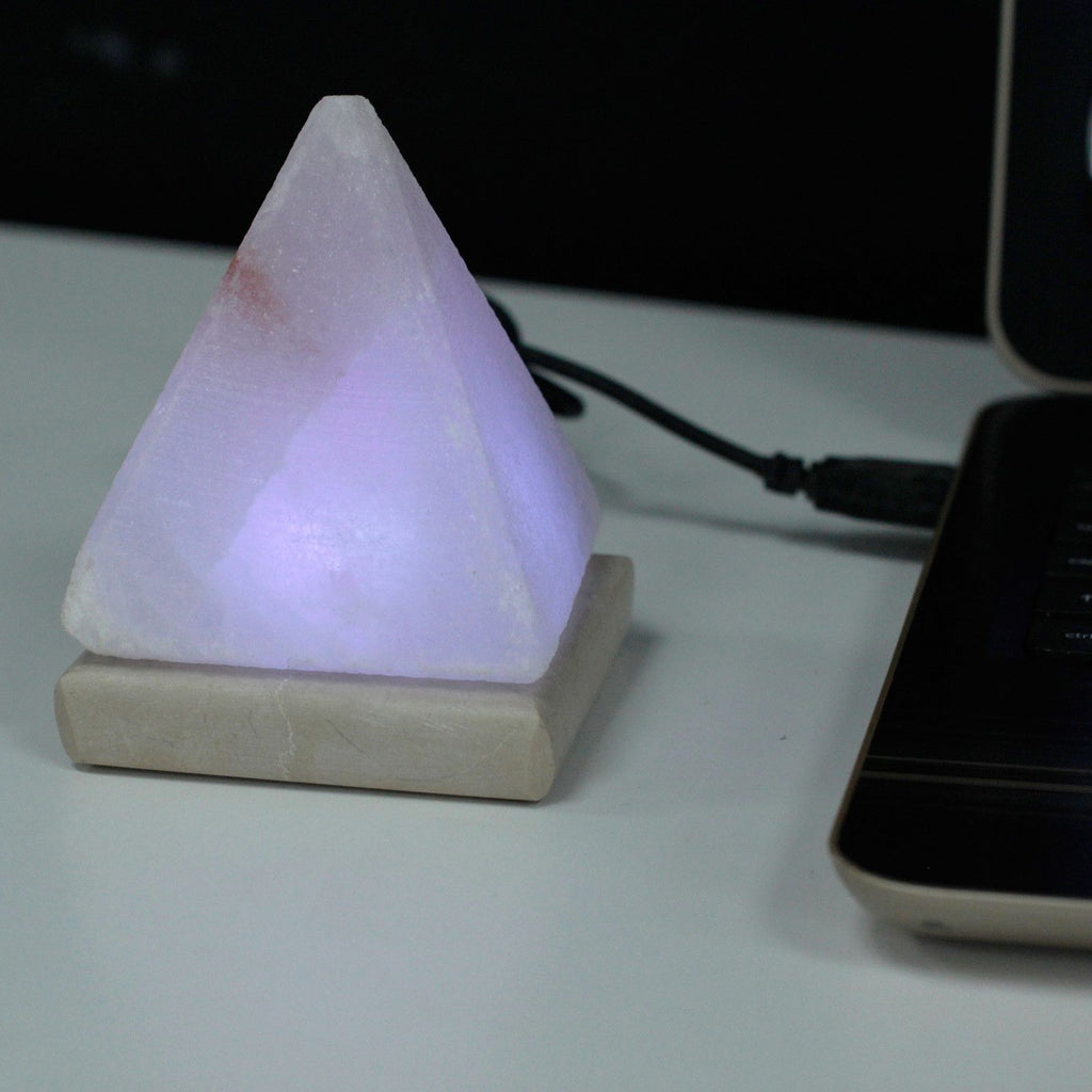 Quality USB Pyramid White Salt Lamp 9 cm for Unique Home Decor