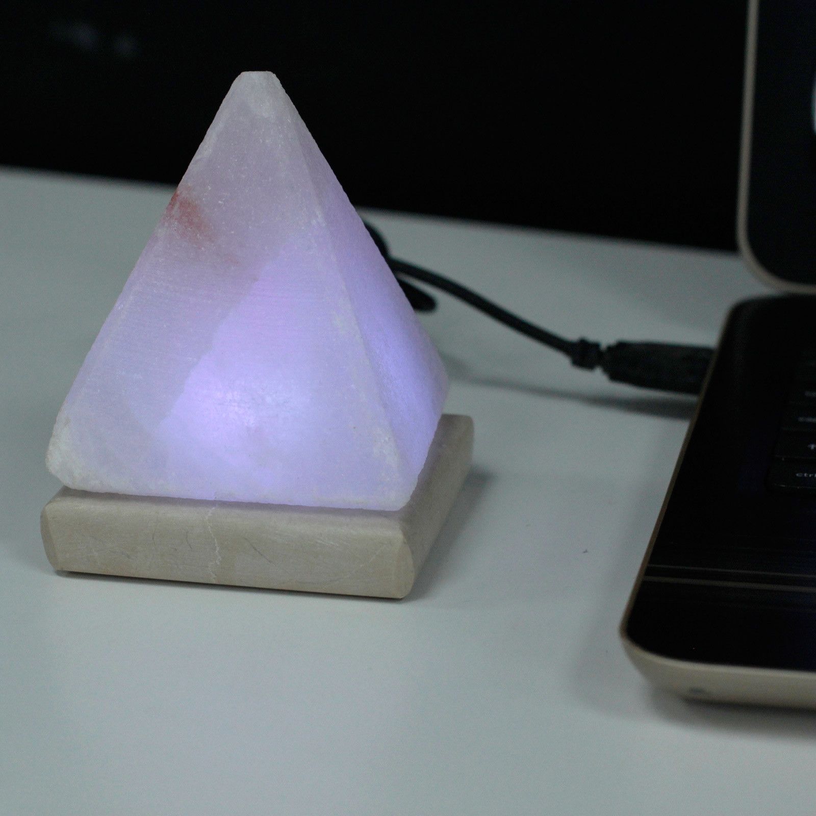Quality USB Pyramid White Salt Lamp 9 cm for Unique Home Decor