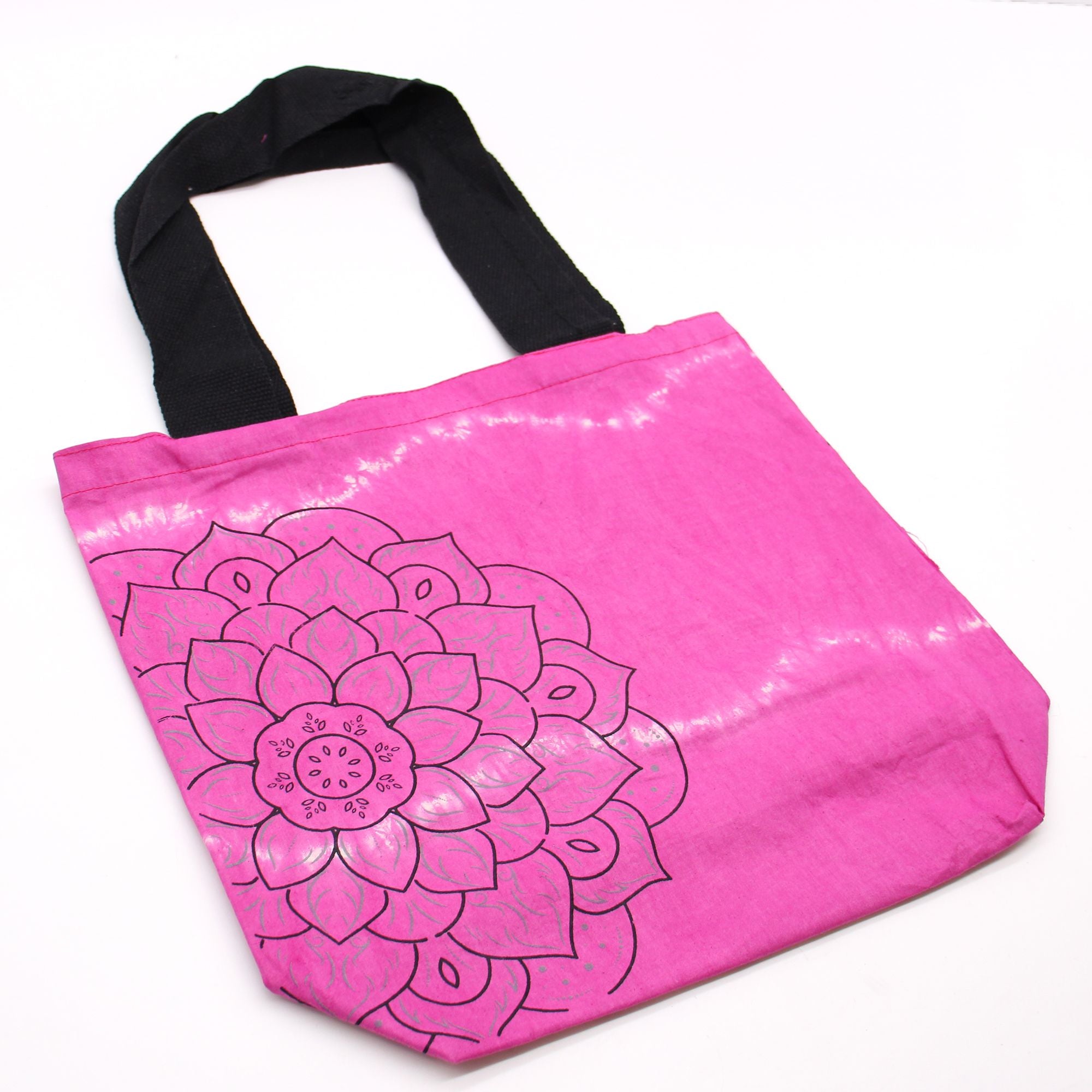 Tye Dye Cotton Bag with Mandala Pattern in Magenta and Black Handle