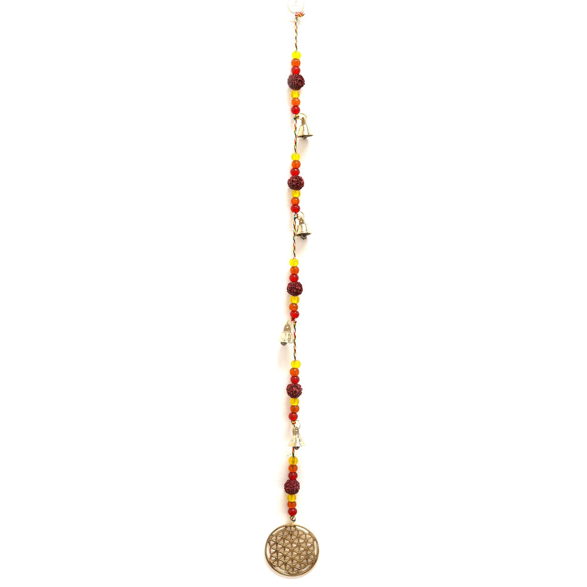 Indian Chimes Brass Flower of Life with Rudraksha Beads Bells