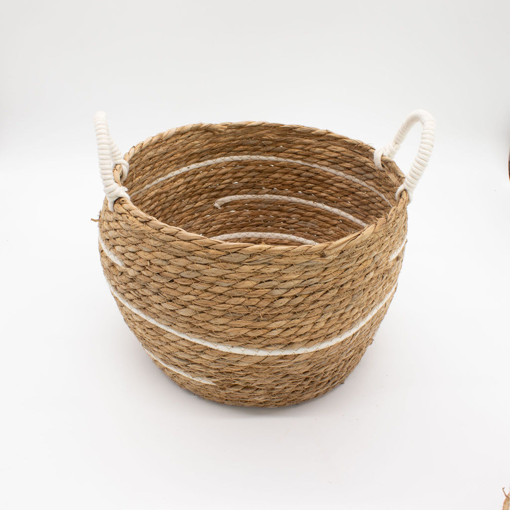 Cotton & Seagrass Large Baskets Set of 3 with Natural Stripes