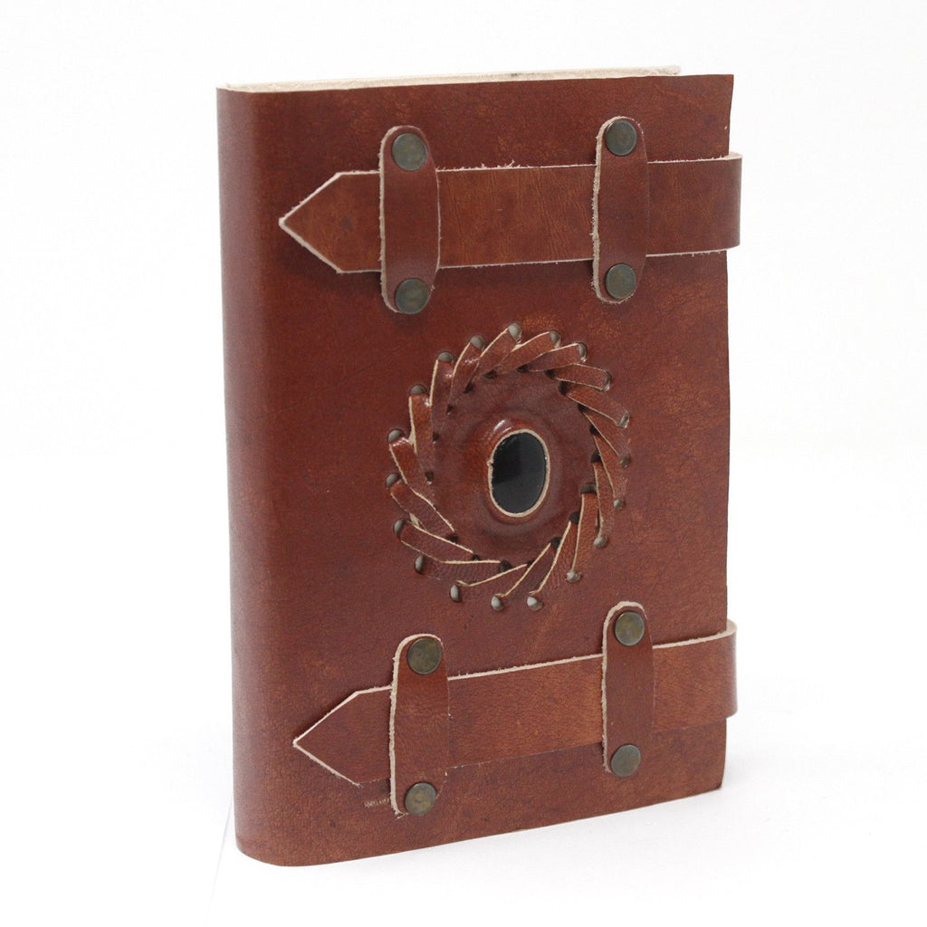Leather Black Onyx Notebook with Belts for Vintage Style Journals