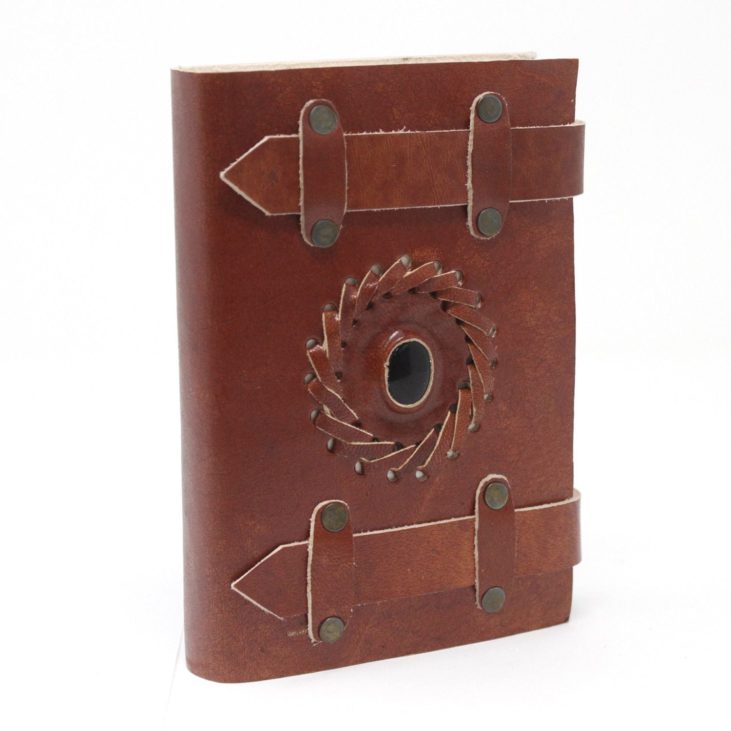 Leather Black Onyx Notebook with Belts for Vintage Style Journals