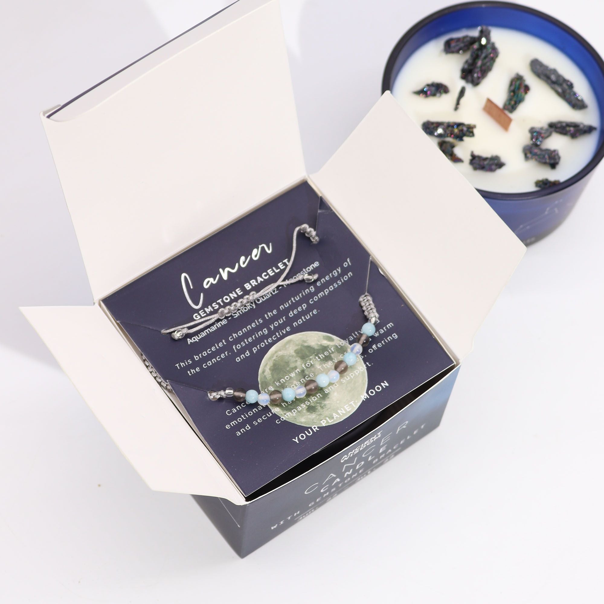 Zodiac Crystal Candle with Gemstone Bracelet for Cancer Sign