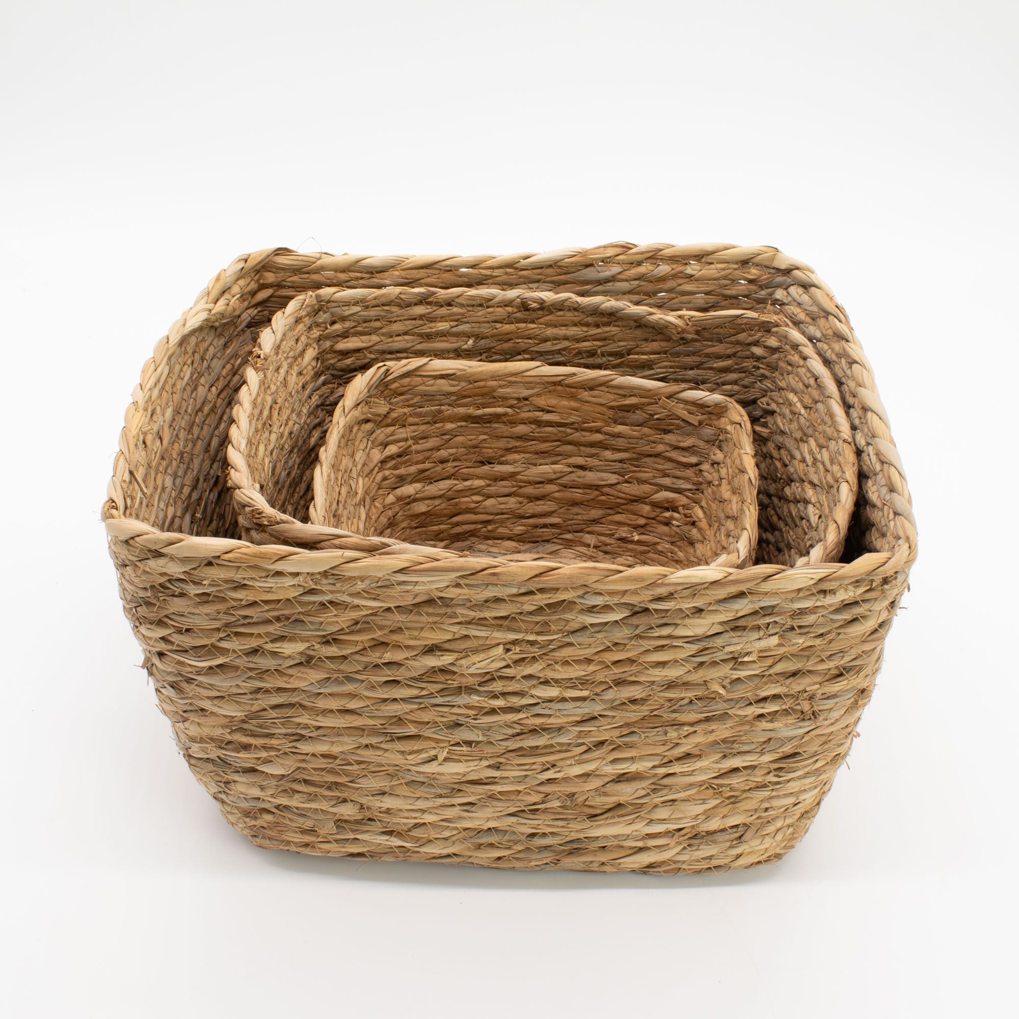 Natural Seagrass Square Baskets Set of 3 for Home Organisation